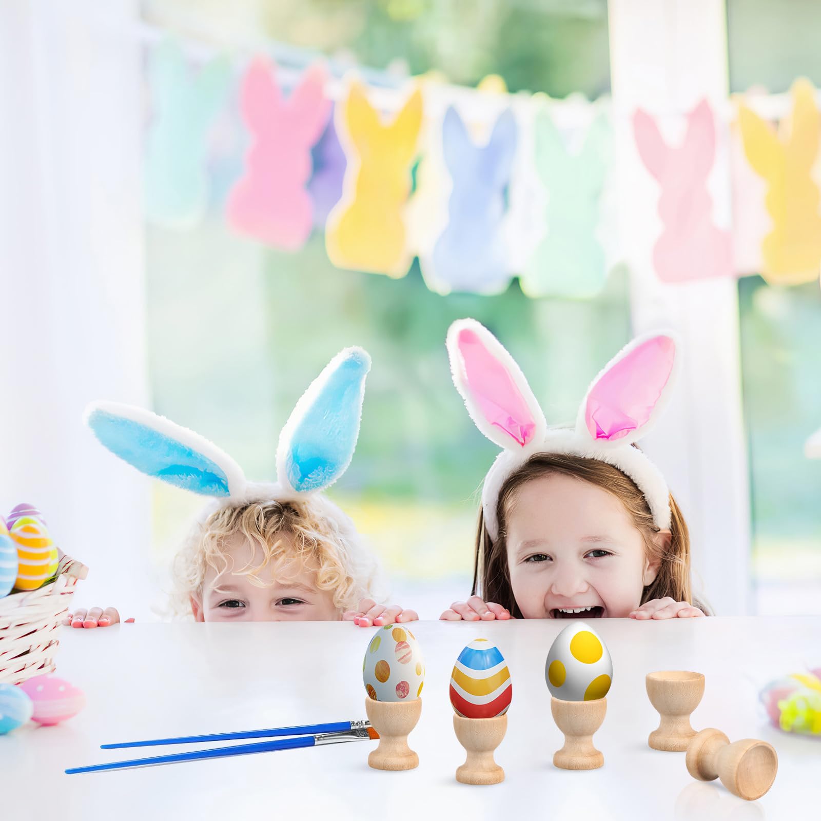 Hemobllo 24 Stück Eierbecher Holz Unbehandelt, Natürliche Eierhalter zum Bemalen und Basteln, DIY Ostereier Ständer Tischdeko, Holzbecher für Frühstückseier und Kinder Ostern Geschenke