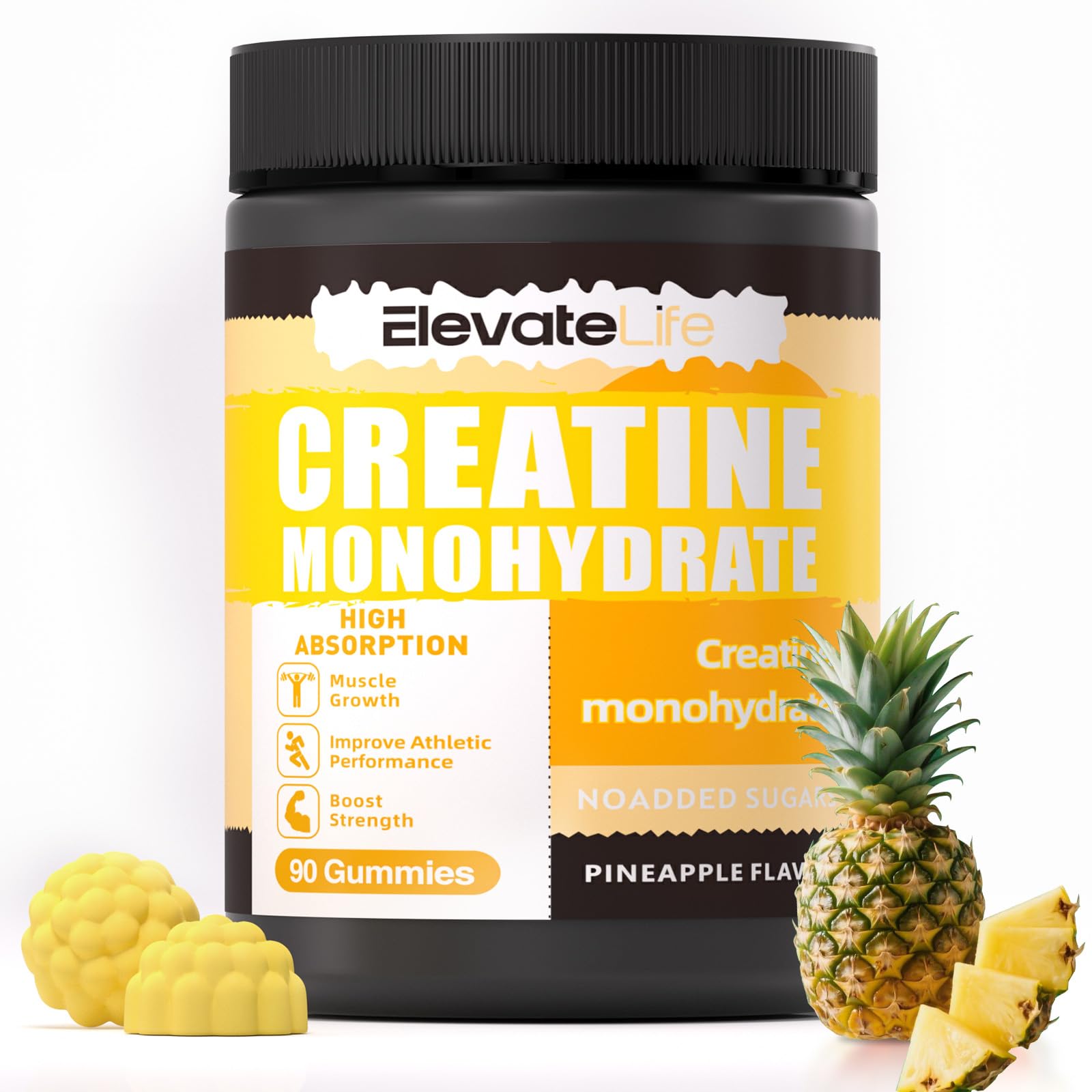 ElevateLife Suplemento de creatina monohidratada em gomas 5.000 mg, 90 gomas