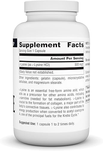 Miniatura 2 de Source Naturals Forma libre de L-lisina - Suplemento de aminoácidos que apoya la formación de energía y colágeno - 200 cápsulas