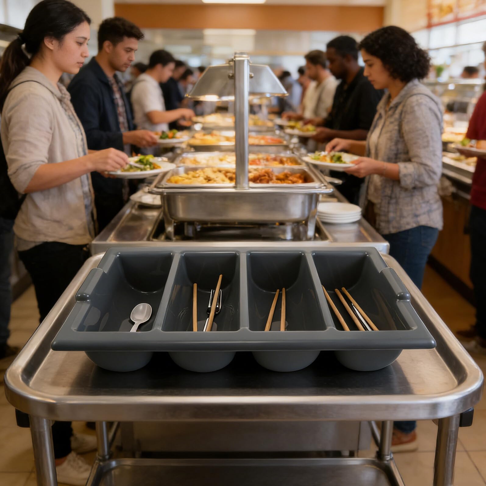 SHOWERORO Bandeja Organizadora para Cubiertos de Cocina 4 Compartimentos, Porta Utensilios de Plástico Apto para Alimentos, Adecuado para Buffet, Restaurantes y Uso Doméstico en Encimera