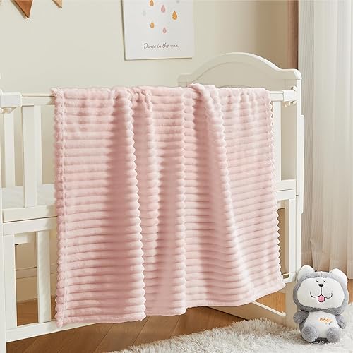 Miniatura 10 de BEDELITE Mantas de bebé para niños y niñas  Manta de forro polar mullida jacquard acanalado 3D, cálida y transpirable, suave y acogedora manta para