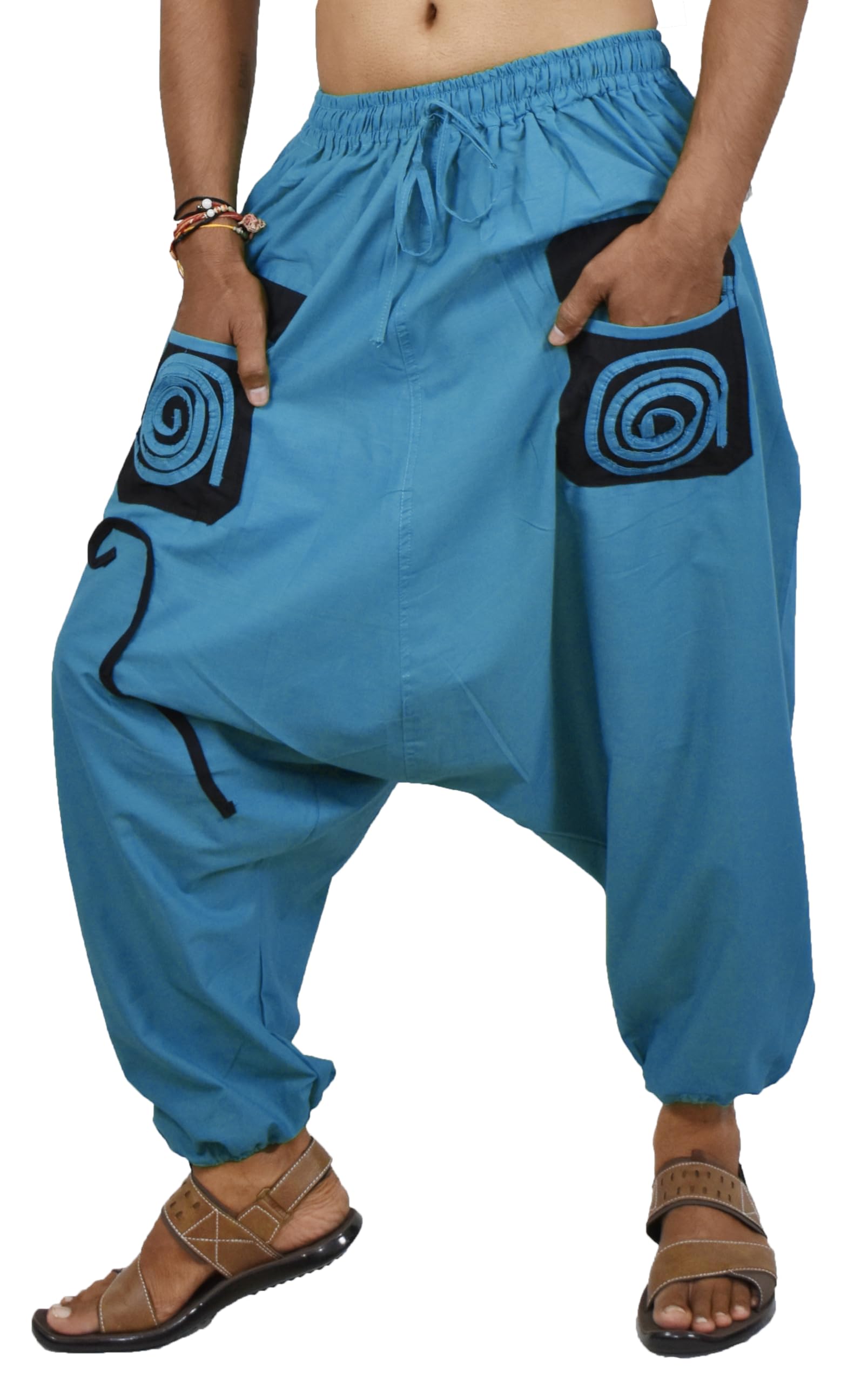 Whitewhale Mens Womens Cotton Pockets Harem Yoga Baggy Genie Hippie Pants White