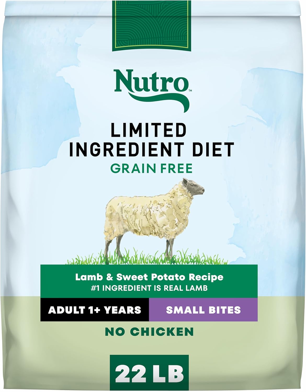 Nutro Limited Ingredient Diet Small Bites Adult Dry Dog Food, Grain Free Dog Food Dry Lamb & Sweet Potato Kibble, 22 lb. Bag
