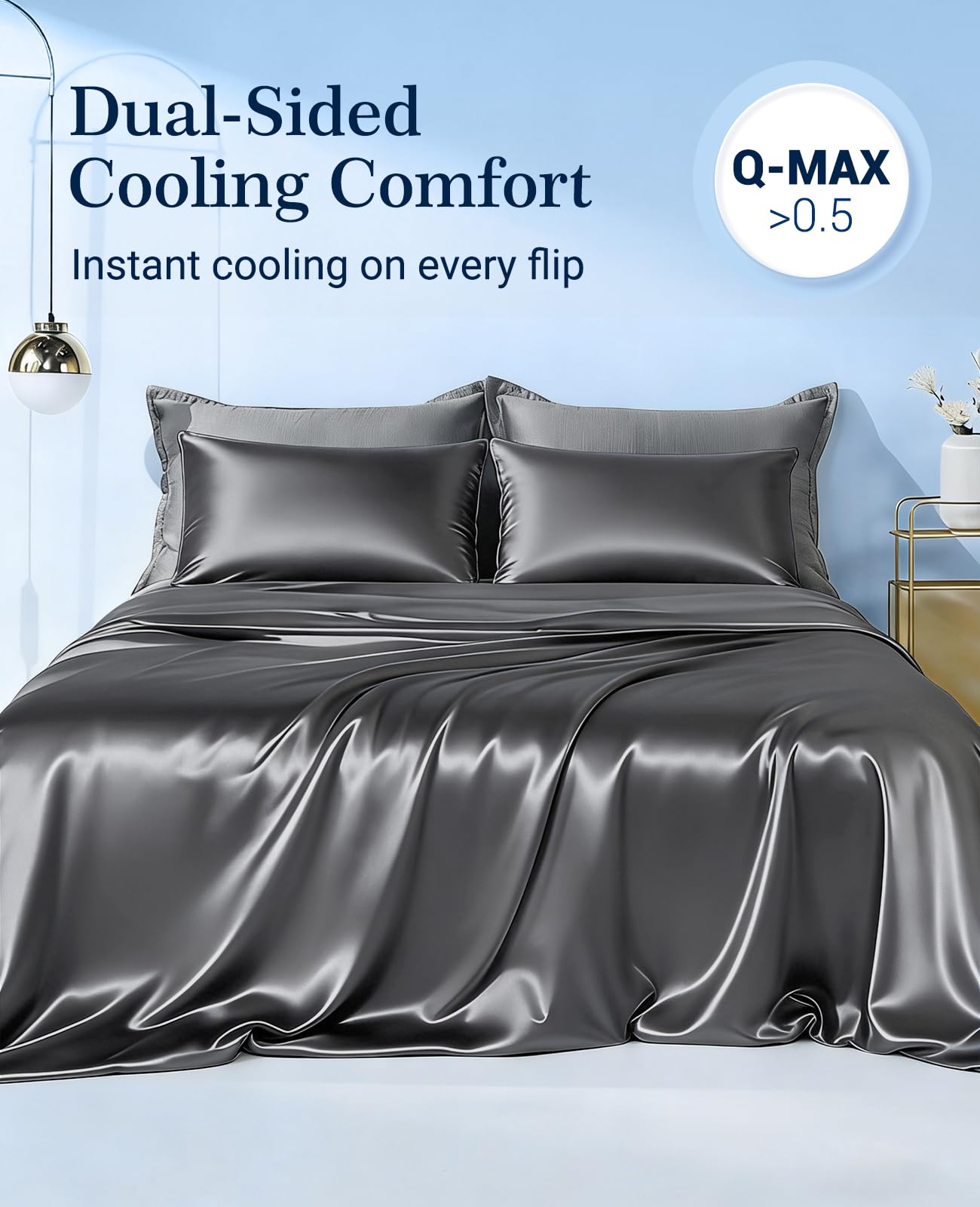 Elegear Trapunta Rinfrescante per Dormienti Nudi o Sudori Notturni,Q-Max 0.5 Piumino in Fibra Fresca Estiva Arc-Chill 3.0 Piumino Estivo Rinfrescante, Traspirante e Morbido, 150x200cm Grigio Scuro