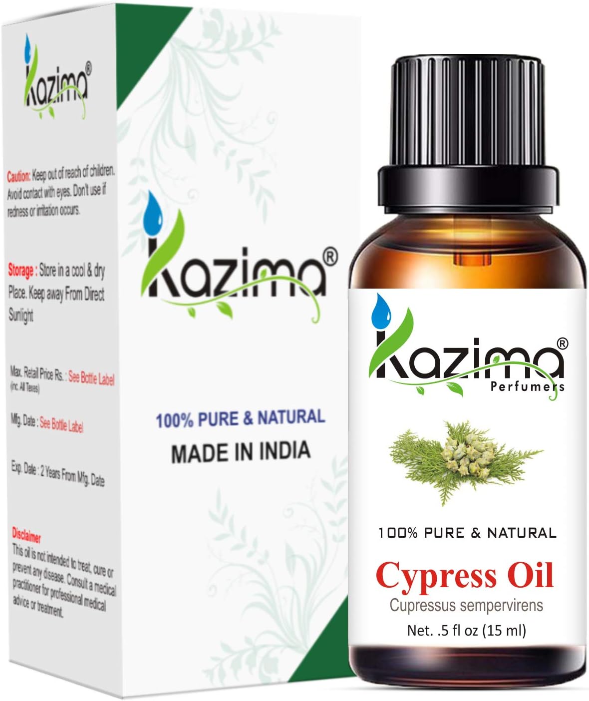 KAZIMA Cypress Essential Oil - 100% Pure Natural & Undiluted For Skin care & Hair (15ml)