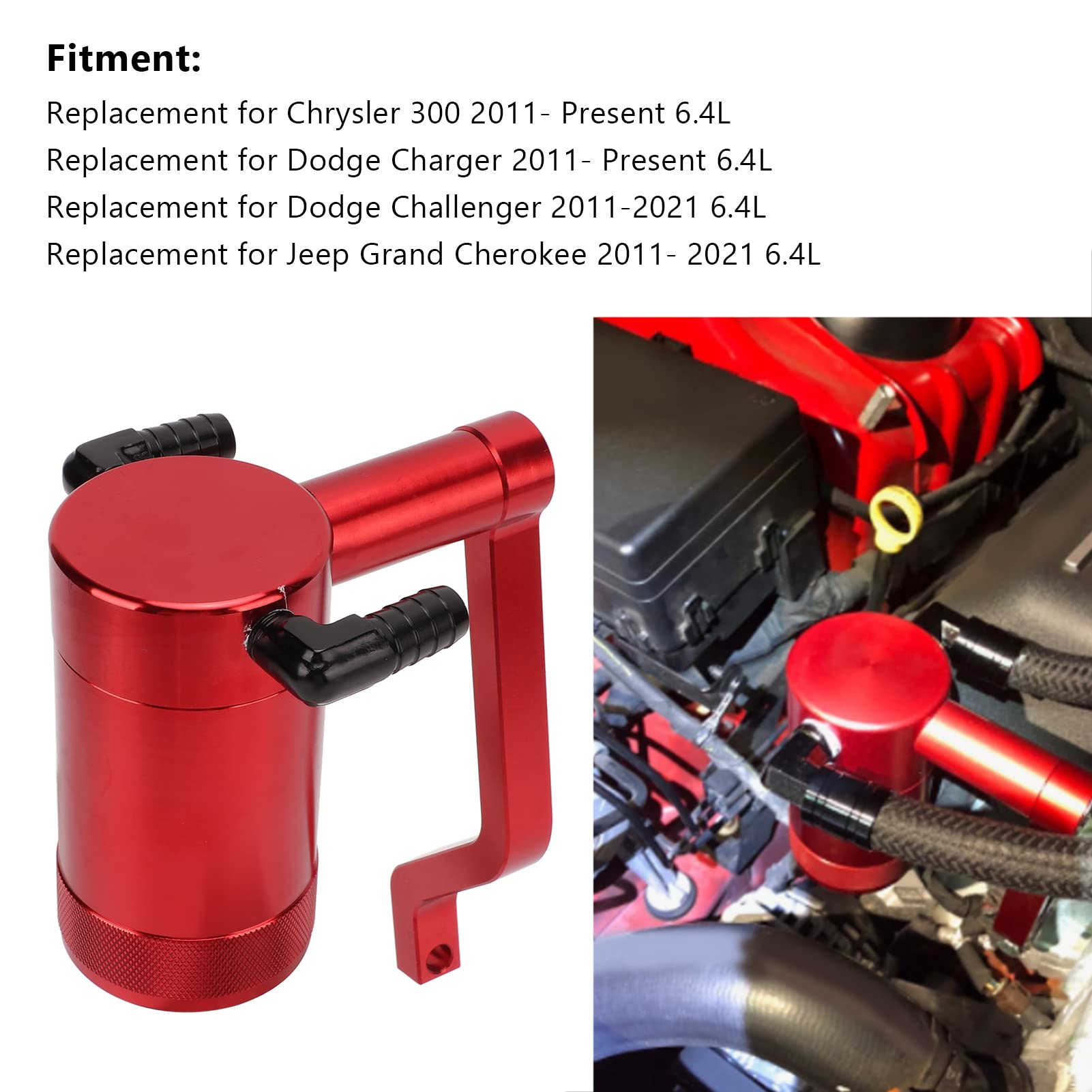 Recuperatore Olio, Serbatoio Vapori e Oil Catch Can in Alluminio Compatibile con Chrysler 300 6.4L dal 2011, Kit per Ventilazione Basamento e Raccolta Residui Motore
