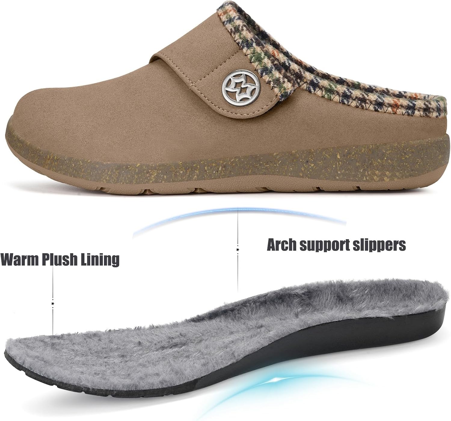 Eagsouni Women's Men's Wide Width Slippers Suede Fuzzy Slippers Winter Warm Fur Lined Slip on House Shoes Outdoor with Removable Cushion Footbed - Image 2