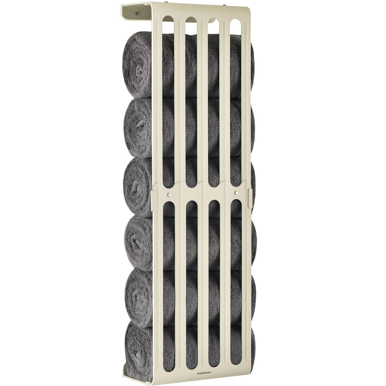 simpletome Towel Storage Rack Adjustable Height Wall Mount Bathroom Shelf Organizer Carbon Steel (Matte Cream)