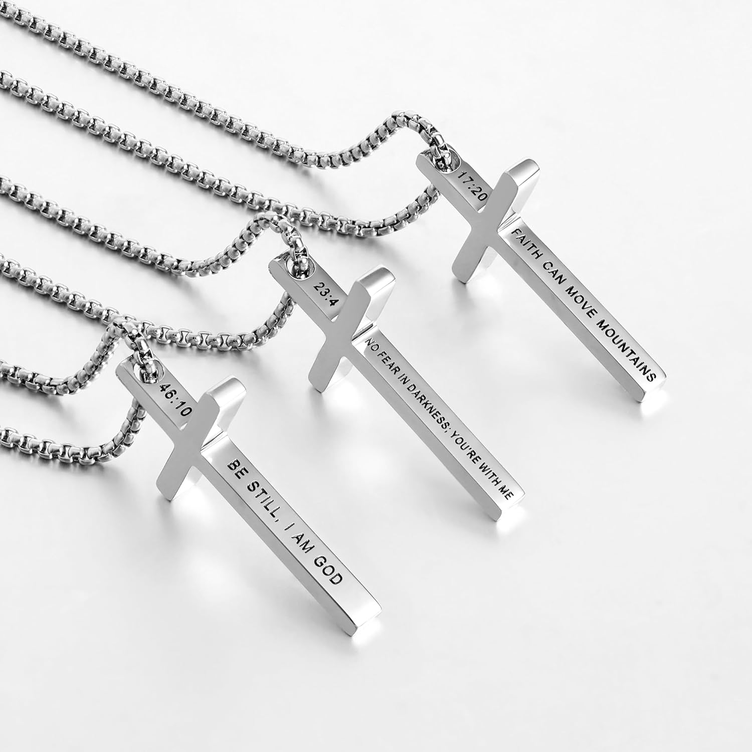 Lcherry Cross Pendant Necklace for Men Stainless Steel Box Chain Cross Necklace Inspirational Bible Verse Pendant Guys Necklaces Religious Christian Religious Gifts for Men - Image 4