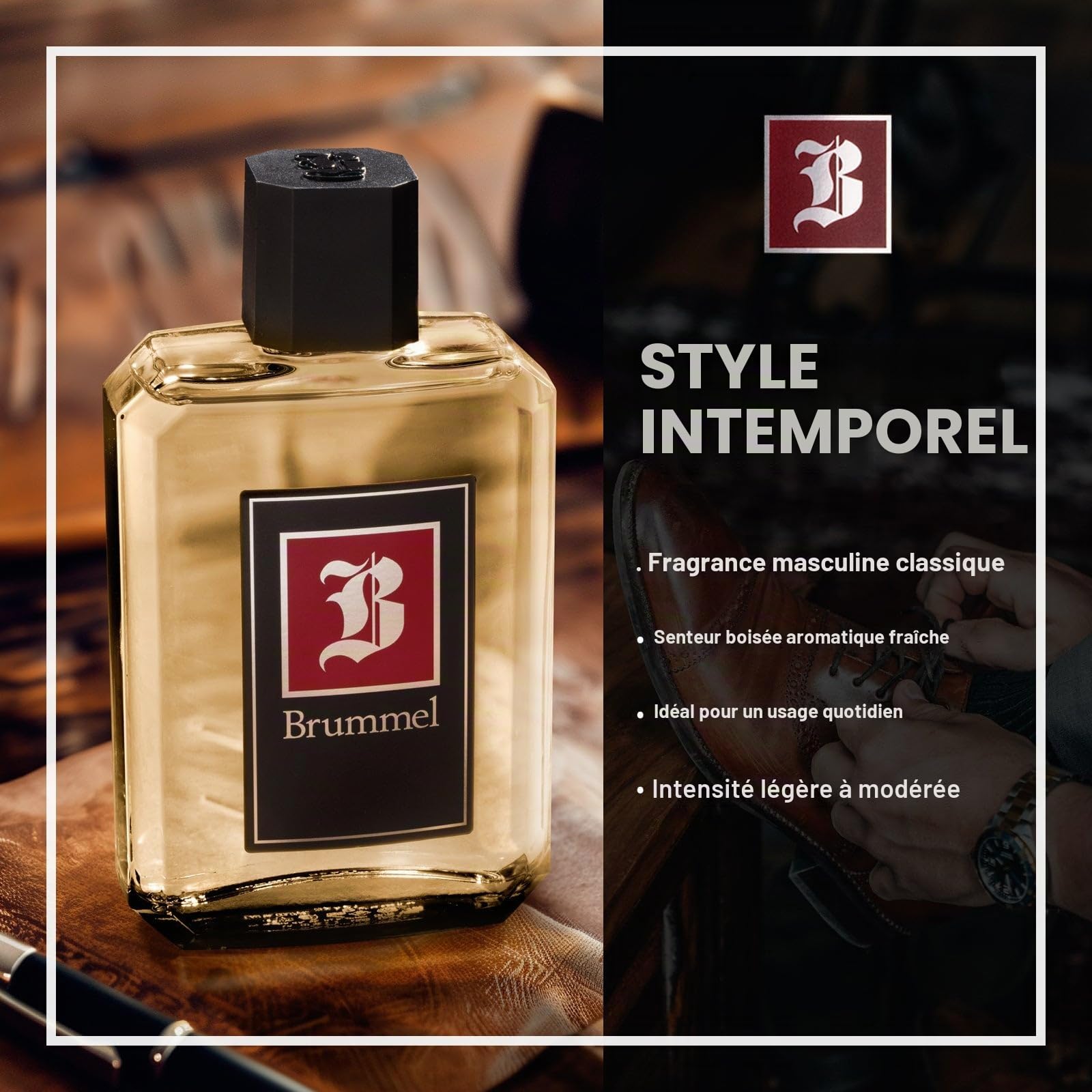 BRUMMEL - Classique 125 ml, Eau de Toilette pour Homme, Cologne, Parfum Élégant et Sophistiqué, Senteur Hespéridée Épicée, Parfum Frais Longue Durée