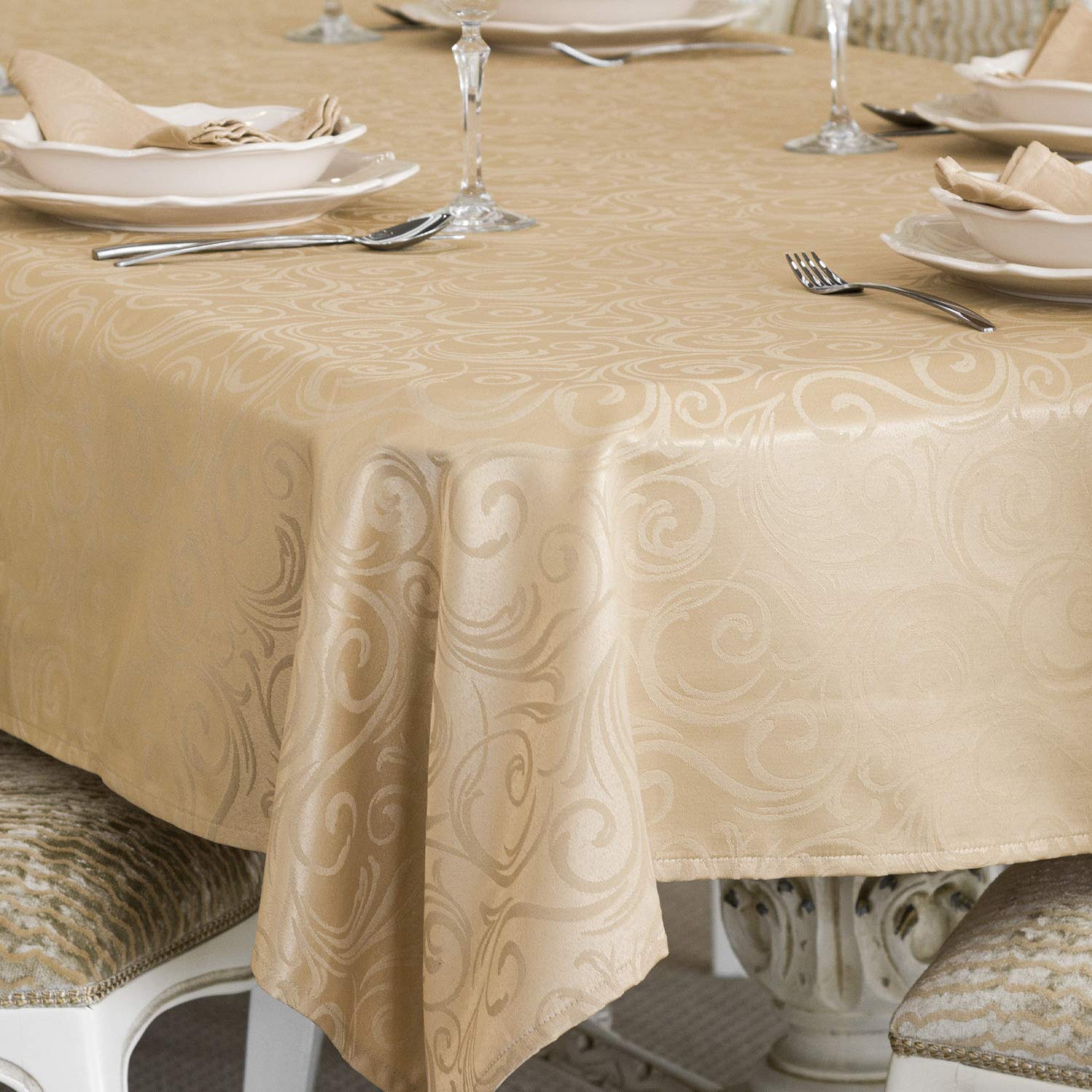 BGEUROPE Mantel DE Lujo - Beige Anti-Stain Tratamiento - Grande - Ref, Lyon, Beige, 59 x 157 (150 x 400cm)