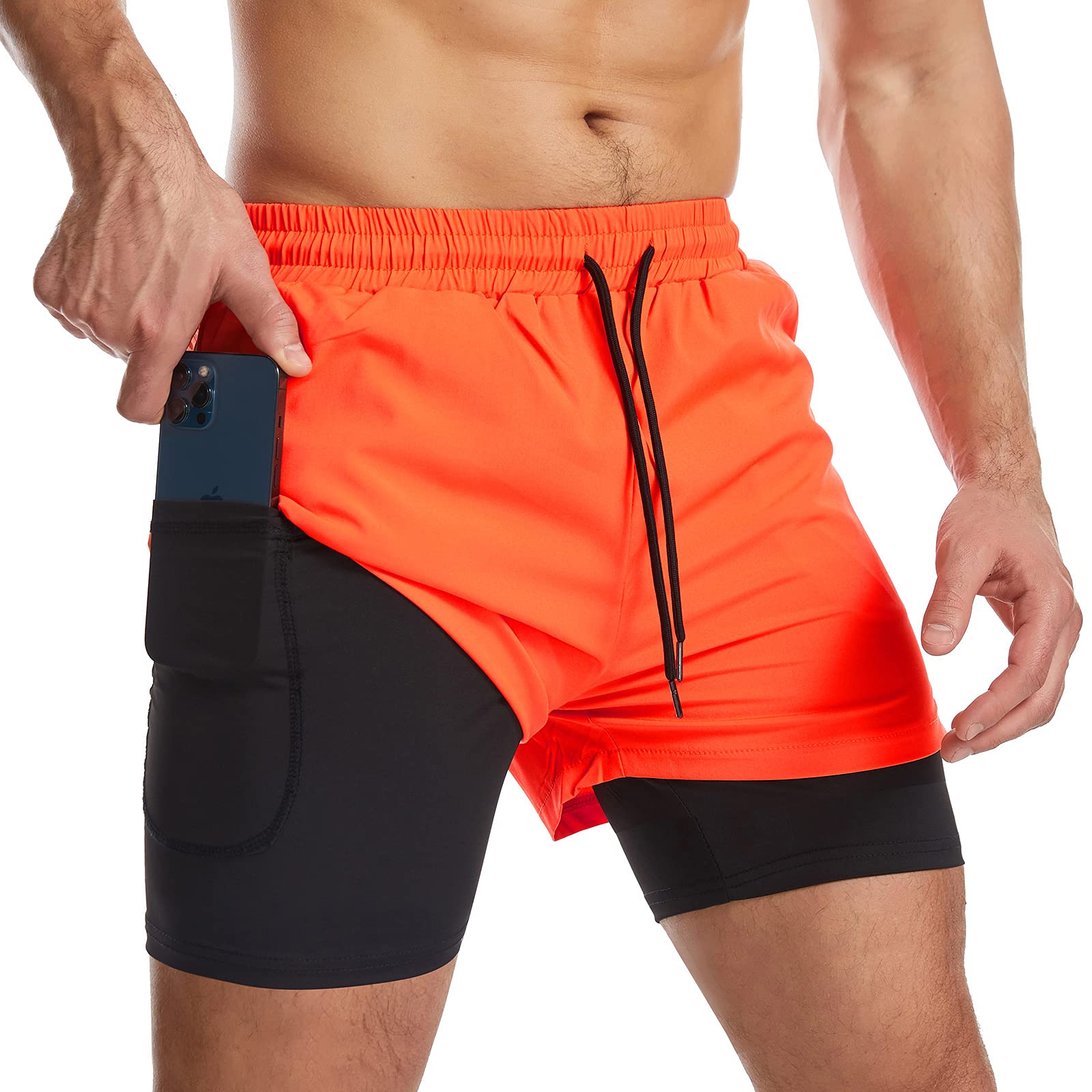 Danfiki Pantaloncini Sportivi da Uomo Running Shorts Asciugatura Rapida con Tasca per Jogging Tennis Fitness Allenamento 2 in 1