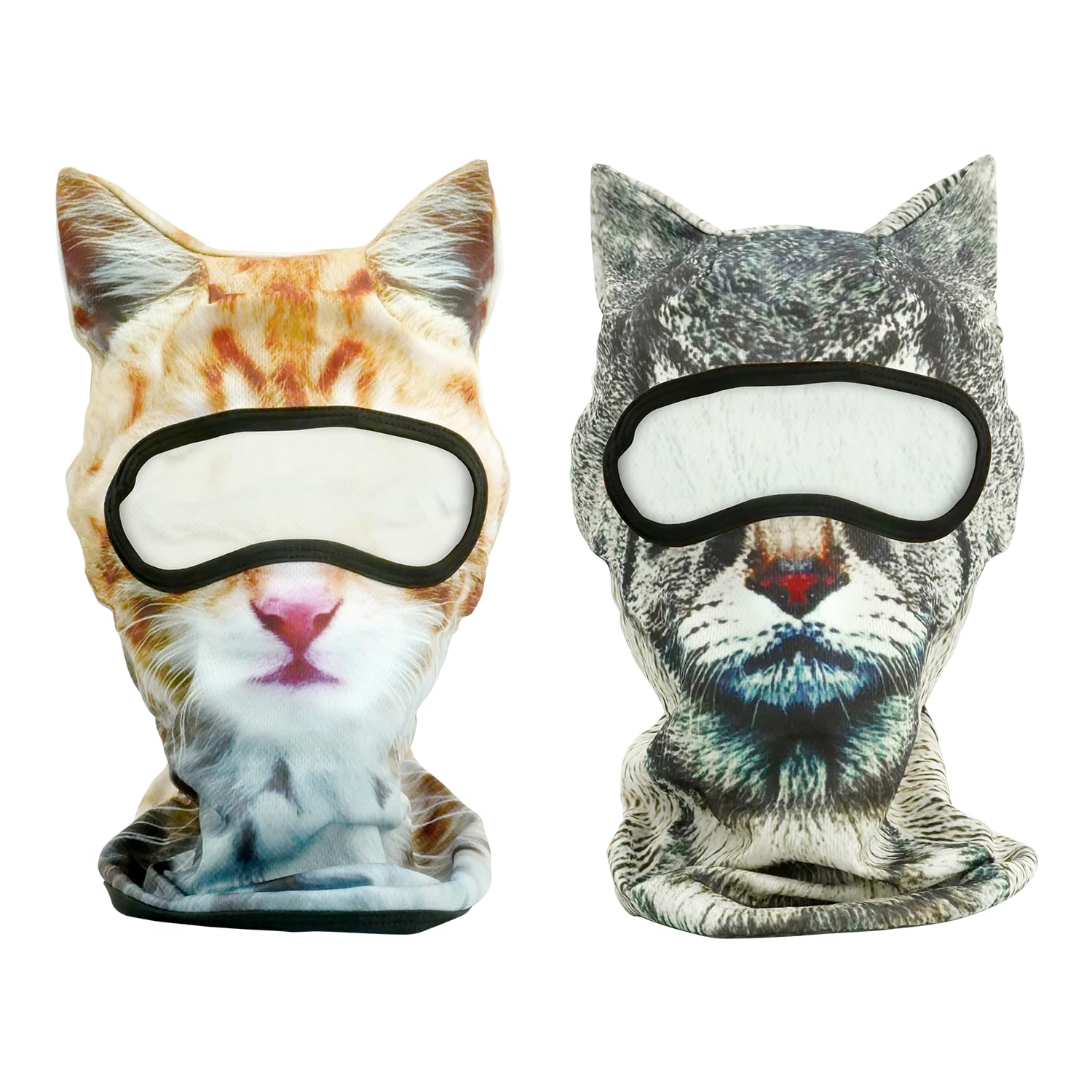 2 Pack 3D Cat Ski Mask with Ears Funny Animal Balaclava for Winter Sports Outdoor Activities Halloween Costumes