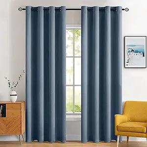 MIULEE Blackout Curtains for Bedroom Living Room Thermal Insulated Room Black Out Drapes Darkening Grommet Top Solid Light Blocking Drapery Set of 2 Window Panels 52 x 72 Inches Stone Blue