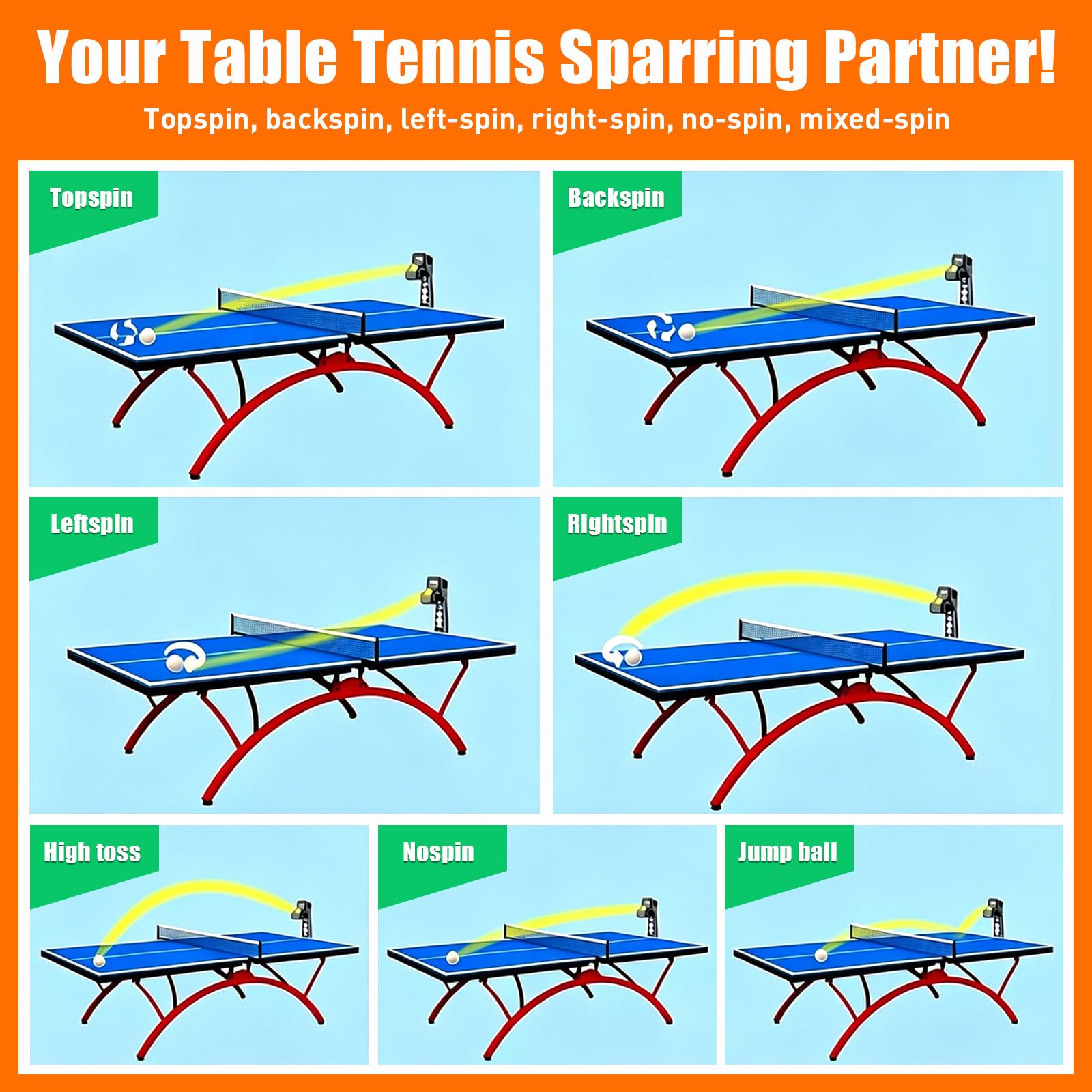 Robot da Ping Pong Professionale con Motore Silenzioso, Oscillazione Automatica, 9 Effetti Multipli e Riciclo Palline per Allenamento Quotidiano