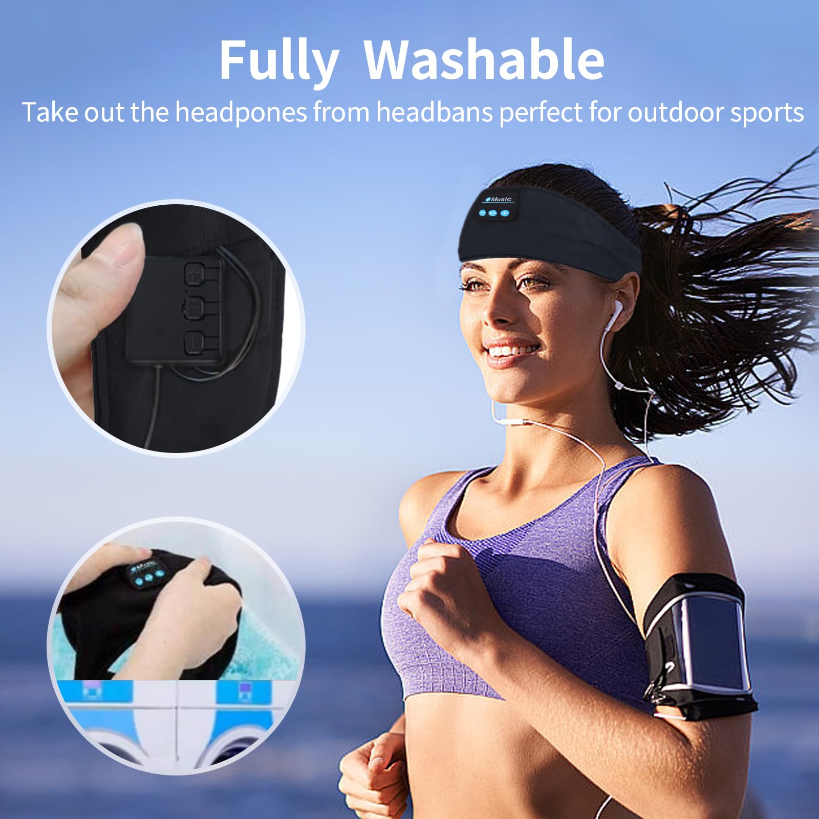 Sleep Headphones Bluetooth Sports Headband, Adjustable Wireless Bluetooth 5.2 Music Sleeping Headbands with Ultra-Thin HD Stereo Speakers Perfect for Workout, Jogging, Yoga, Insomnia, Air Travel Black 1
