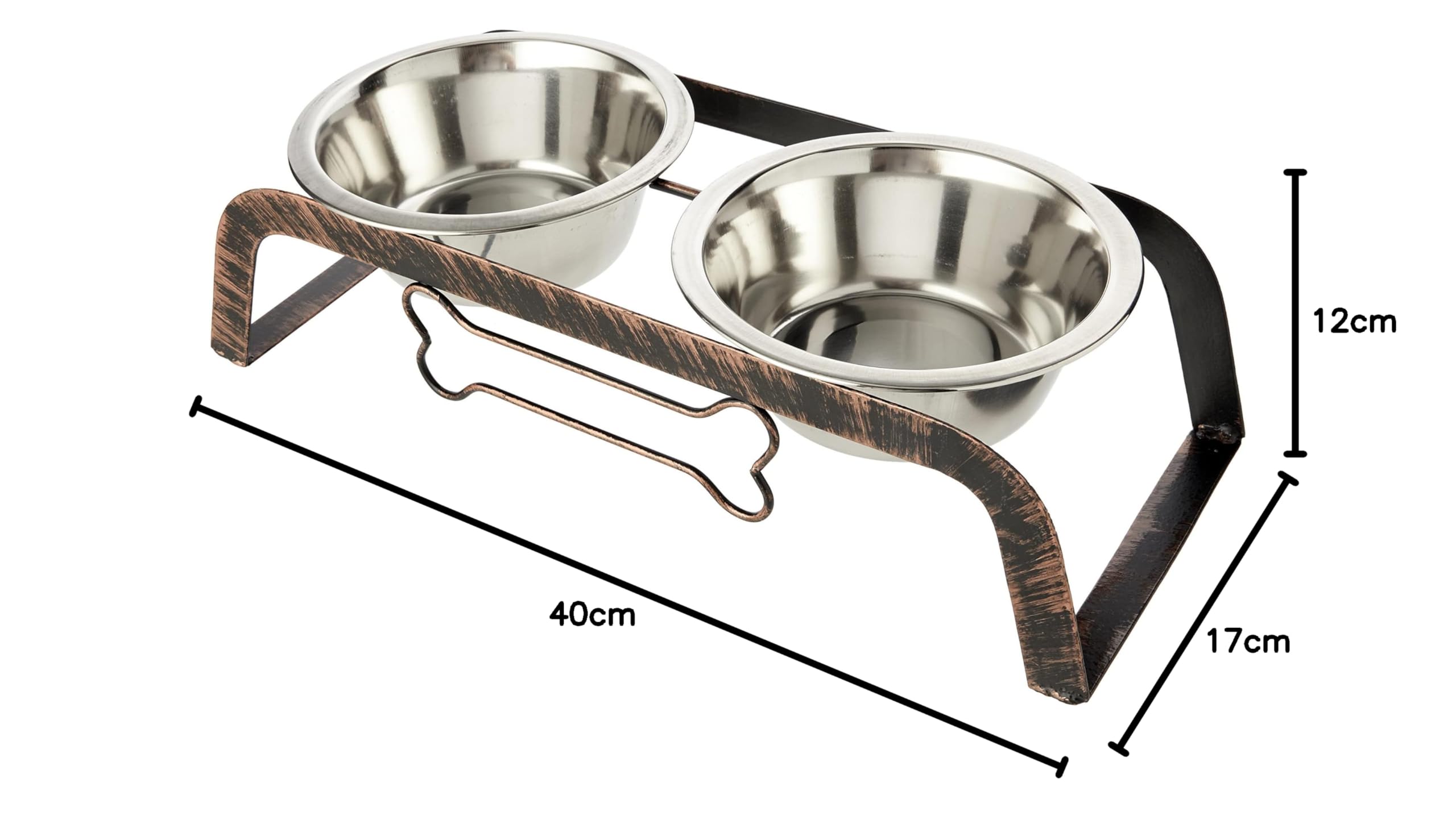 Rosewood Cuenco elevado de metal para perros medianos con un soporte elevado y dos cuencos de acero inoxidable para agua y comida, grande