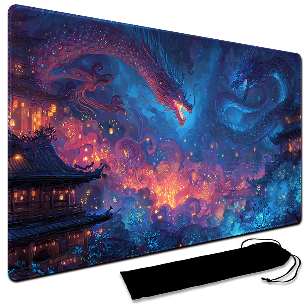 Large Art Gaming Playmat with Carrying bag, Custom Design Card Game Mat for mtg Playmat, Suture the edges,Compatible with Standard Card Sleeves 60CM x 35CM (No Zone,12)