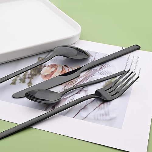 Miniatura 10 de Juego de cubiertos con cucharas de pajilla juego de 24 cubiertos de acero inoxidable para 4 personas utensilios reutilizables para comer familiar