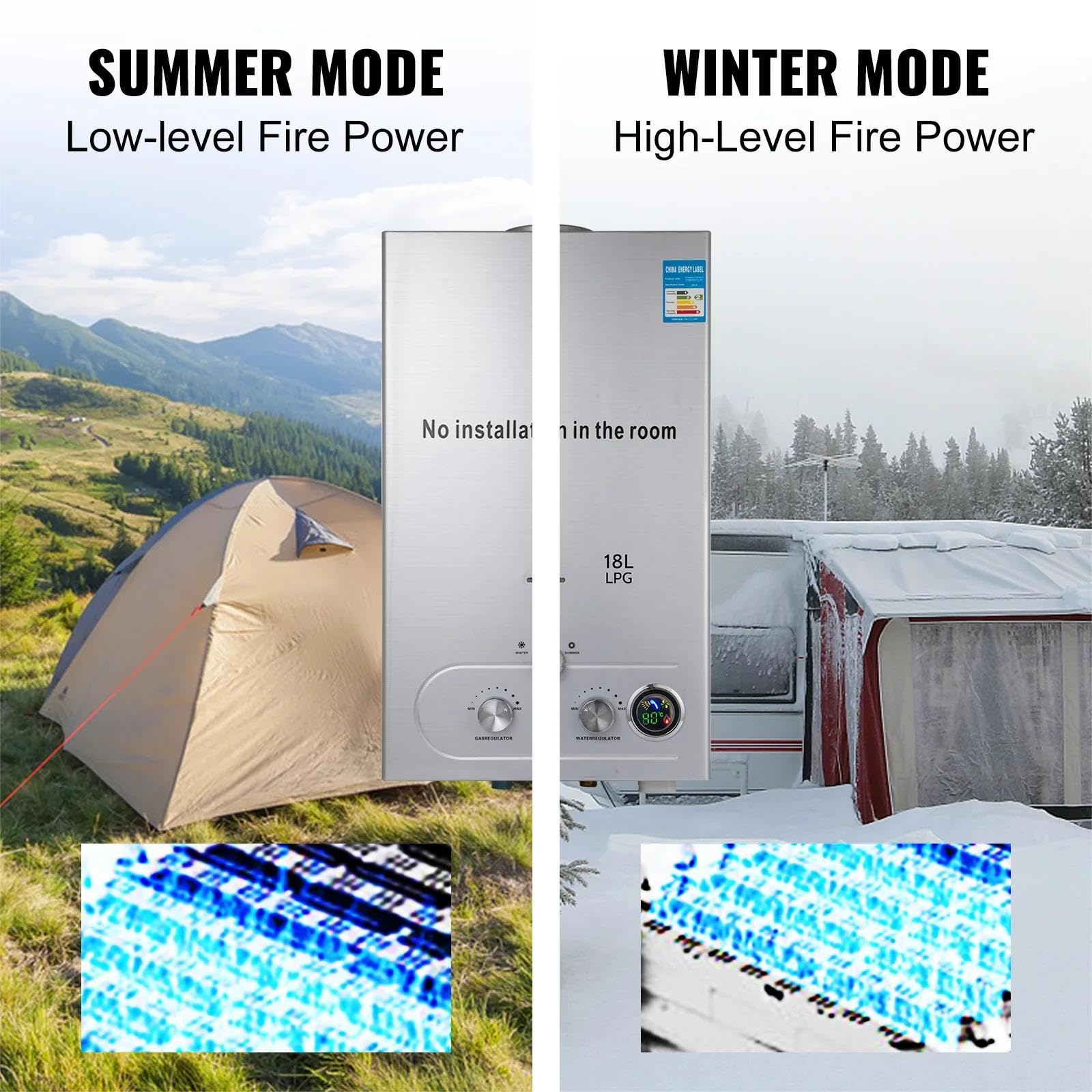 Chauffe-eau instantané à gaz, 16 kW GPL, capacité de 6 l, chauffe-eau instantané, pour le camping, la caravane et la maison