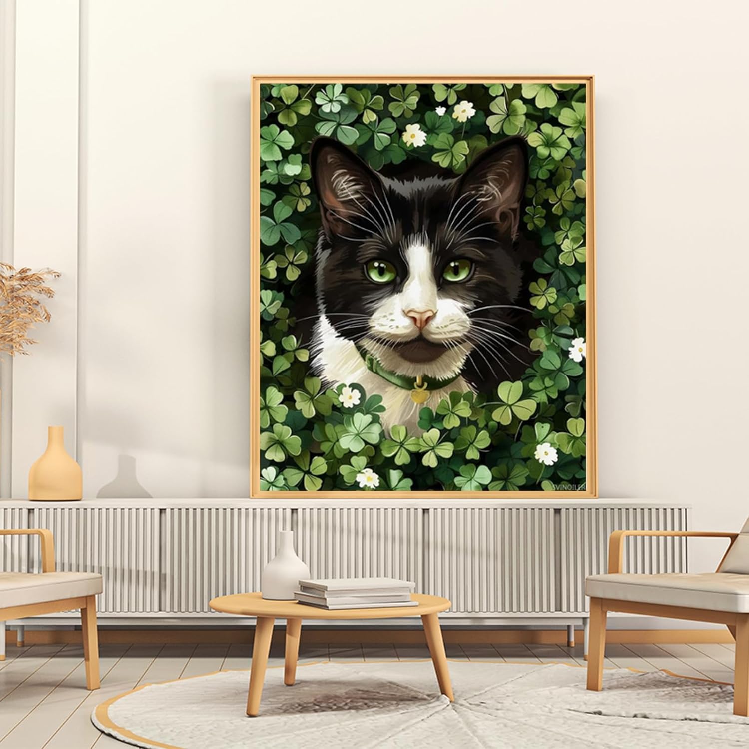 SVINOILER Cat St Patricks Day Paint by Numbers Kit for Adults Beginner Tuxedo Cat Green DIY Digital Oil Painting Kits on Canvas with Brushes and Acrylic for Home Decor Gifts 16x20 Inch
