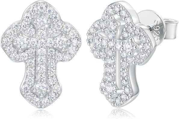Moissanite Cross Earrings Sterling Silver Cross Stud Eearrings D Color VVSI Moissanite Stud Earrings Crucifix Jewelry Gift