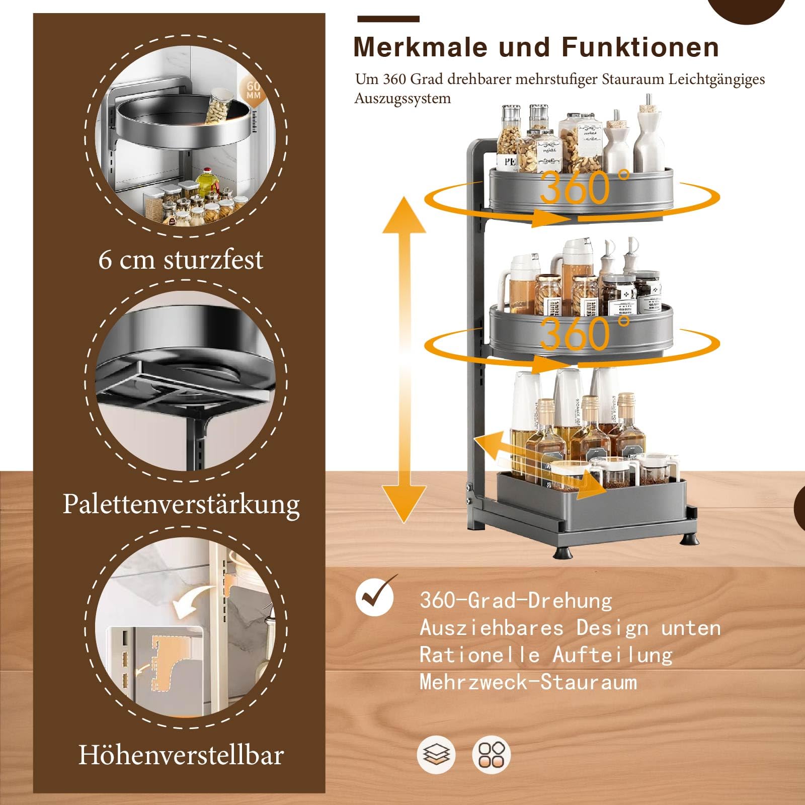 Gewürz Organizer Schublade Küchen Organizer schublade Kombinierbarer Gewürz Schubladeneinsatz Gewürzeinsatz Schublade für Gewürze Aufbewahrung 29x27x65cm