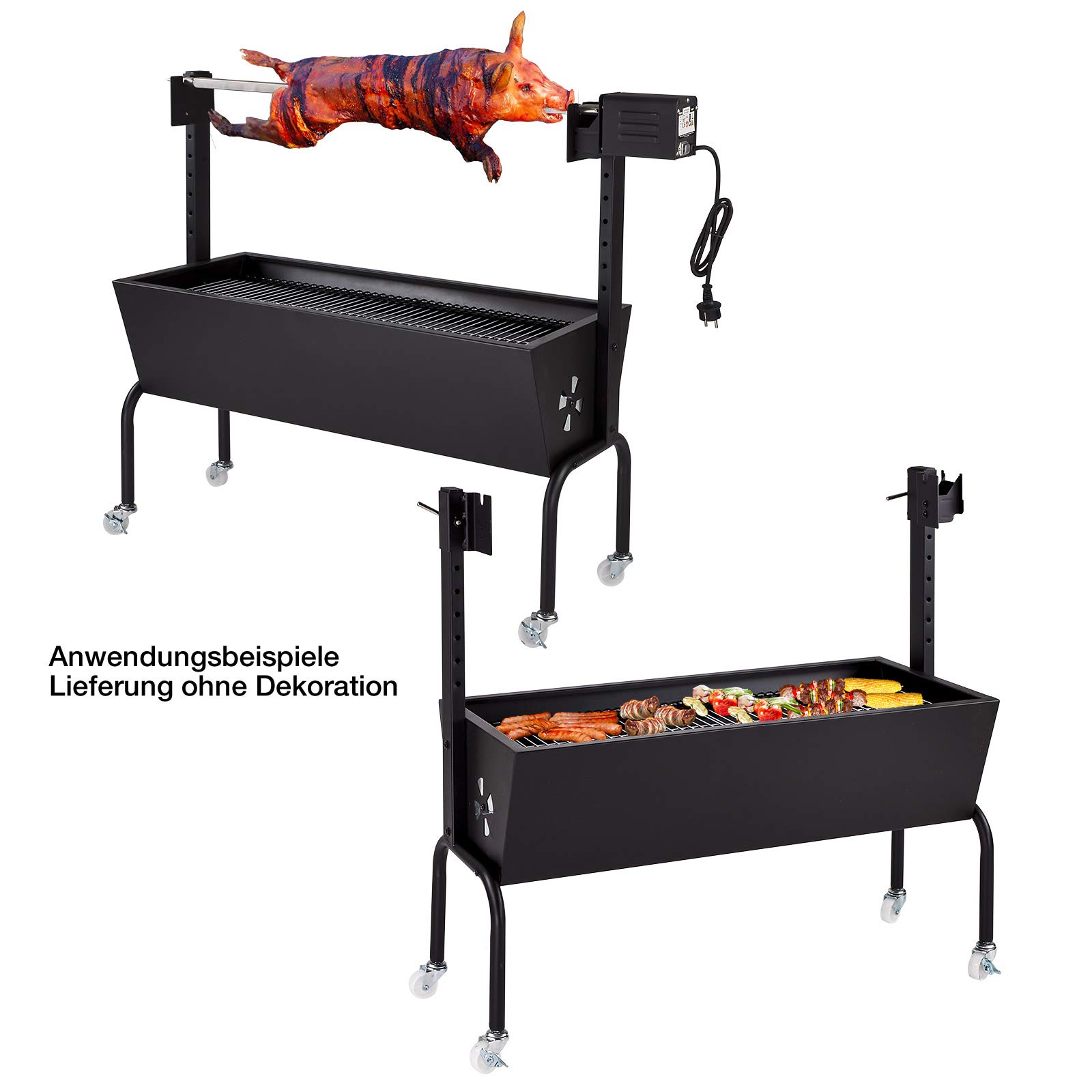 DEMA Spanferkelgrill Normandie – Lammgrill, BBQ Grill, Grillwagen, Spießgrill – 85 cm, mit Motor, robust, langlebig – für Spanferkel, Lamm, Outdoor