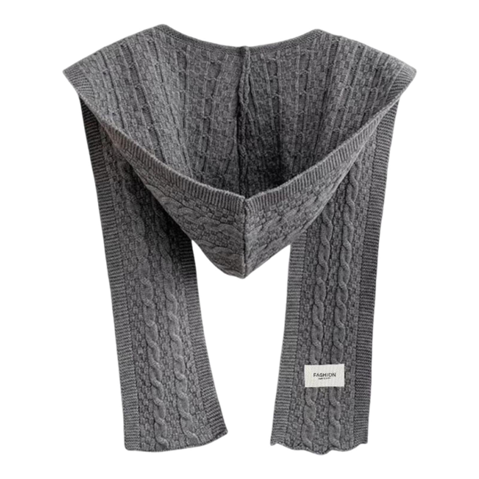 Knitted Hooded Scarf Scarf With Hoodie Windproof Warm Shawl Wrap For Winter Gray-image-42