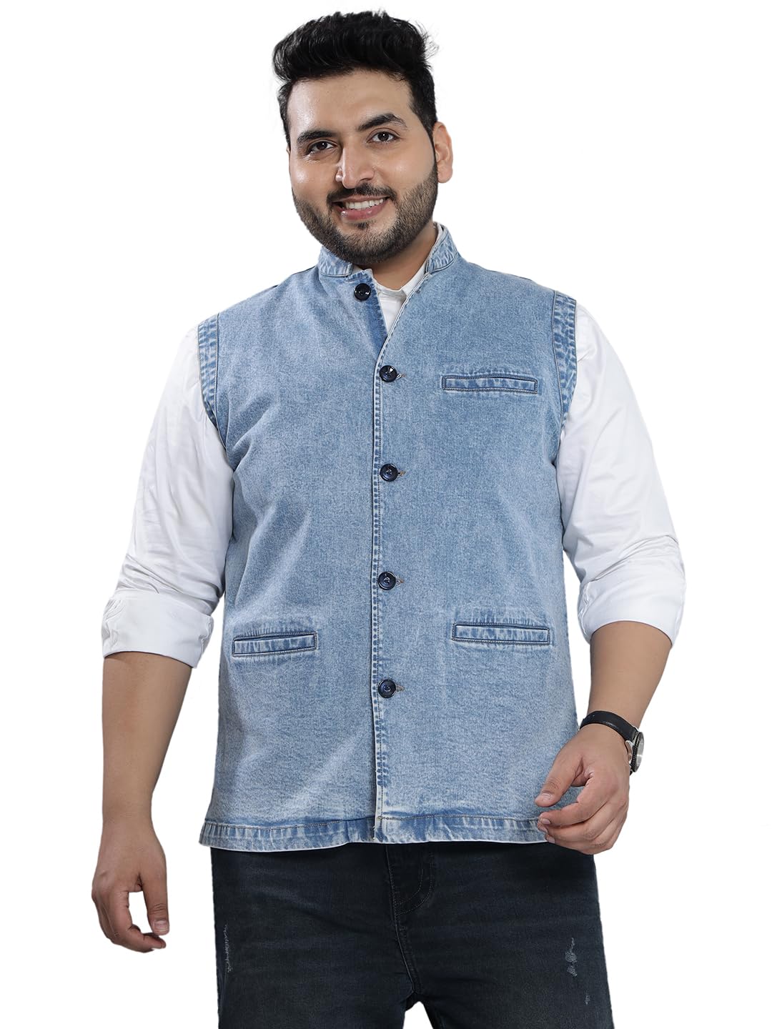 john pride Plus Size Men Regular Fit Blue Stretchable Denim Nehru Jacket (JPNJ7526_Blue)-picture-26