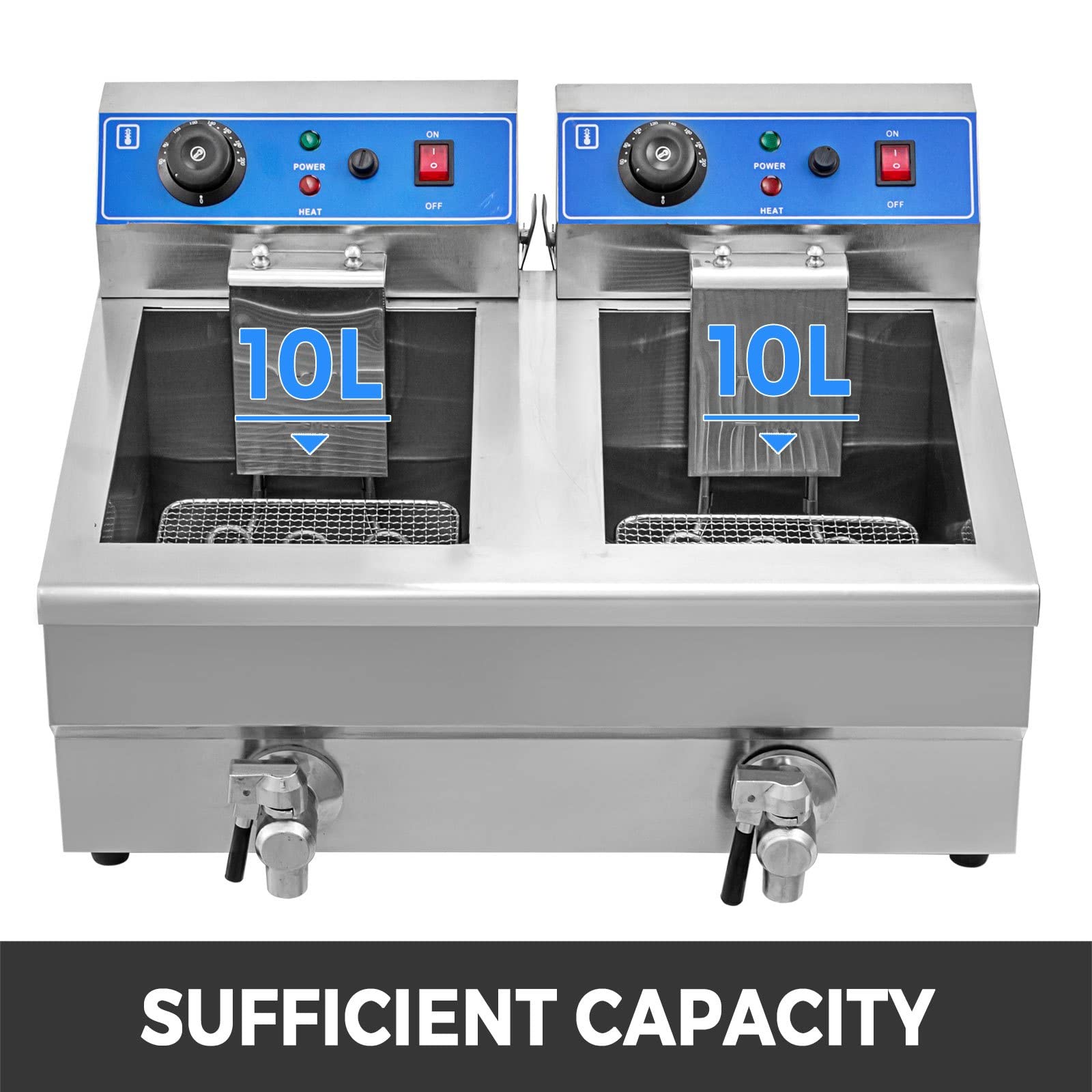 Friggitrice elettrica professionale fritte 6000 W 20 L doppio serbatoio + 2 rubinetti, in acciaio inox, per uso commerciale ristoranti supermercati fast foods snack bar