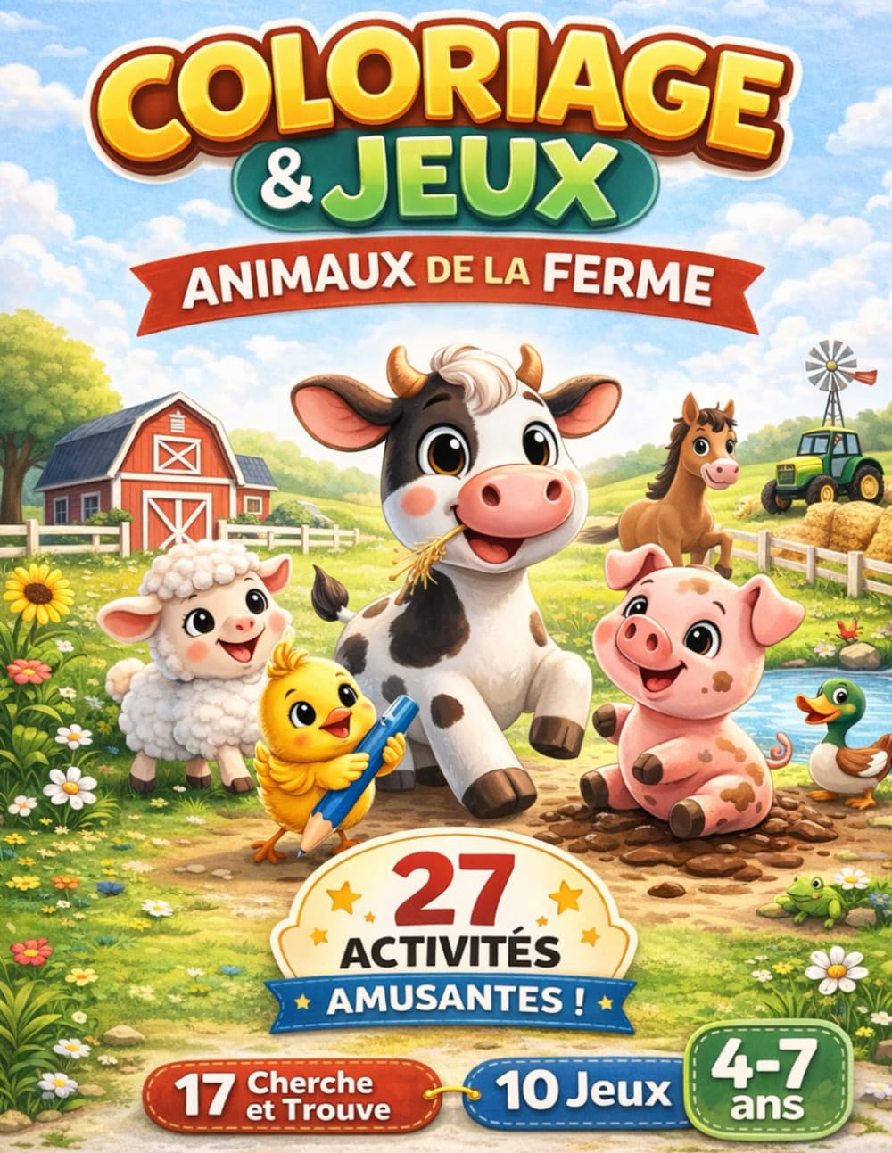 Coloriage & Jeux – Animaux de la Ferme: 27 activités amusantes pour enfants de 4 à 7 ans