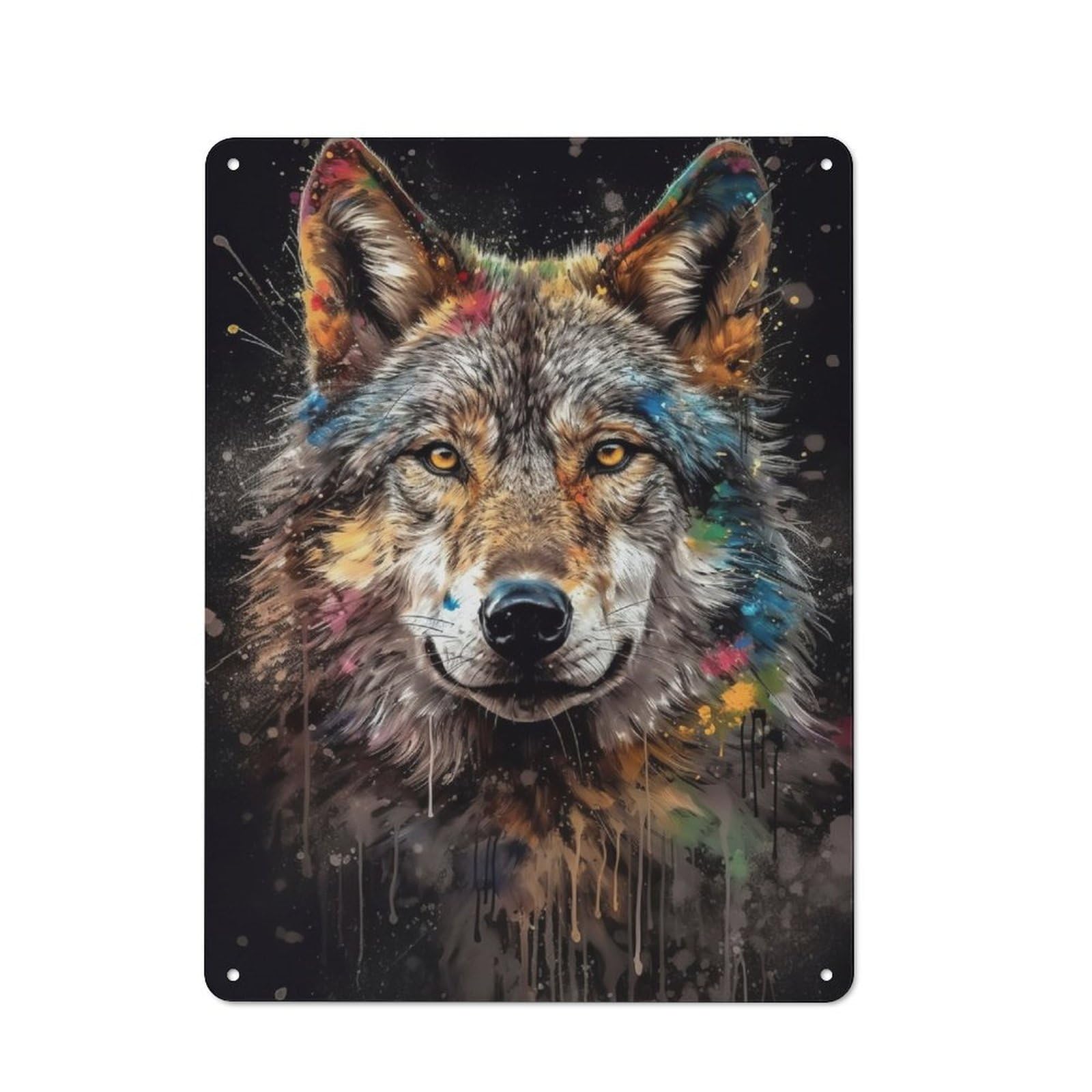 Junmoney Wolf Painting Industrial Decorative Metal Plaque 40X30cm Featuring Urban Room Decor For Flat, Bar, Studio Or Gallery Wall