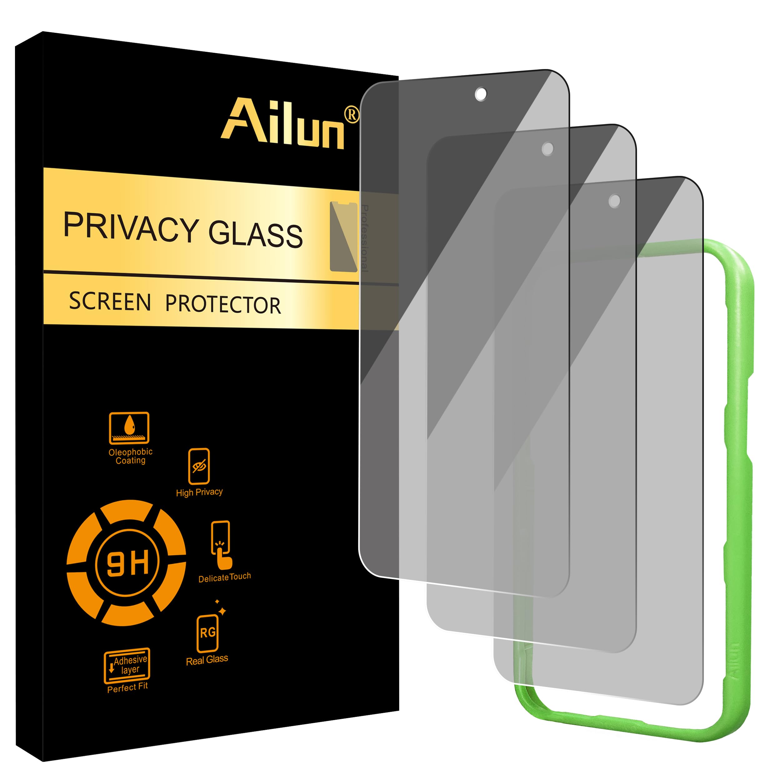 Photo 1 of Ailun 3 Pack Privacy Screen Protector for iPhone 17 / iPhone 16 Pro [6.3 inch] with installation frame, Anti Spy Private Tempered Glass Case Friendly [Not for iPhone 17 Pro/17 Pro Max/iPhone Air]