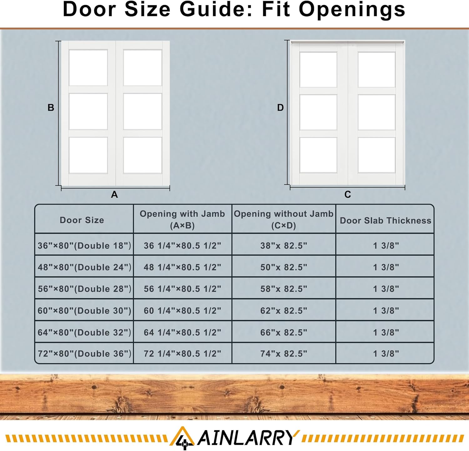 60'' x 80'' (Double 30x80) Full-Lite French Interior Doors, Clear Glass Slab Door for French/Pocket Doors, Solid Core Interior Glass Door for Bedroom/Closet/Pantry, w/o Hardware, Jamb or Borehole