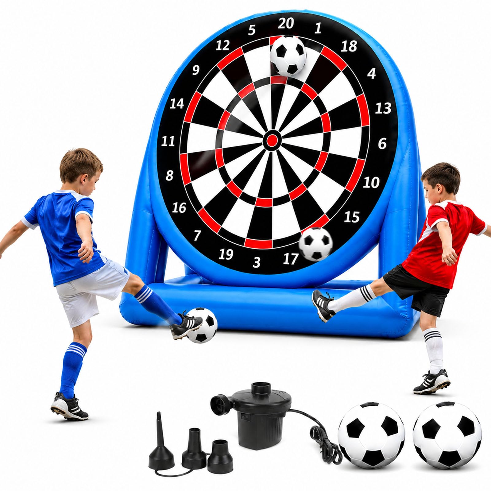 Tablero inflable gigante de dardos de fútbol con bomba de aire, fácil de inflar, incluye 2 pelotas de fútbol, perfecto para fiestas de césped al aire libre y juegos de carnaval