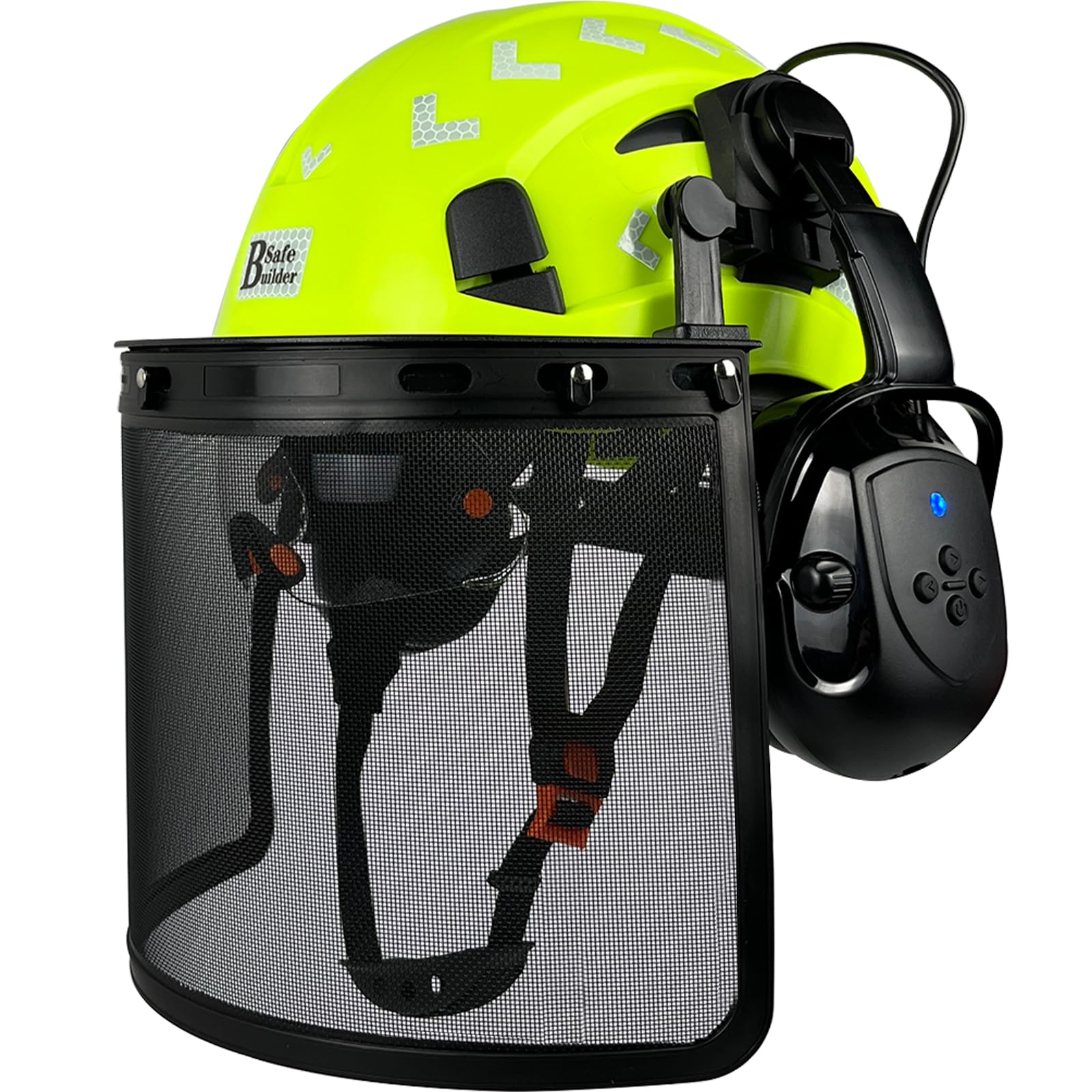 SAFEBUILDER Forestry Chainsaw Tree Work Safety Helmet Vented Hard Hats Bluetooth Ear Muffs Face Shield Outdoor Hardhats ANSI Z89.1