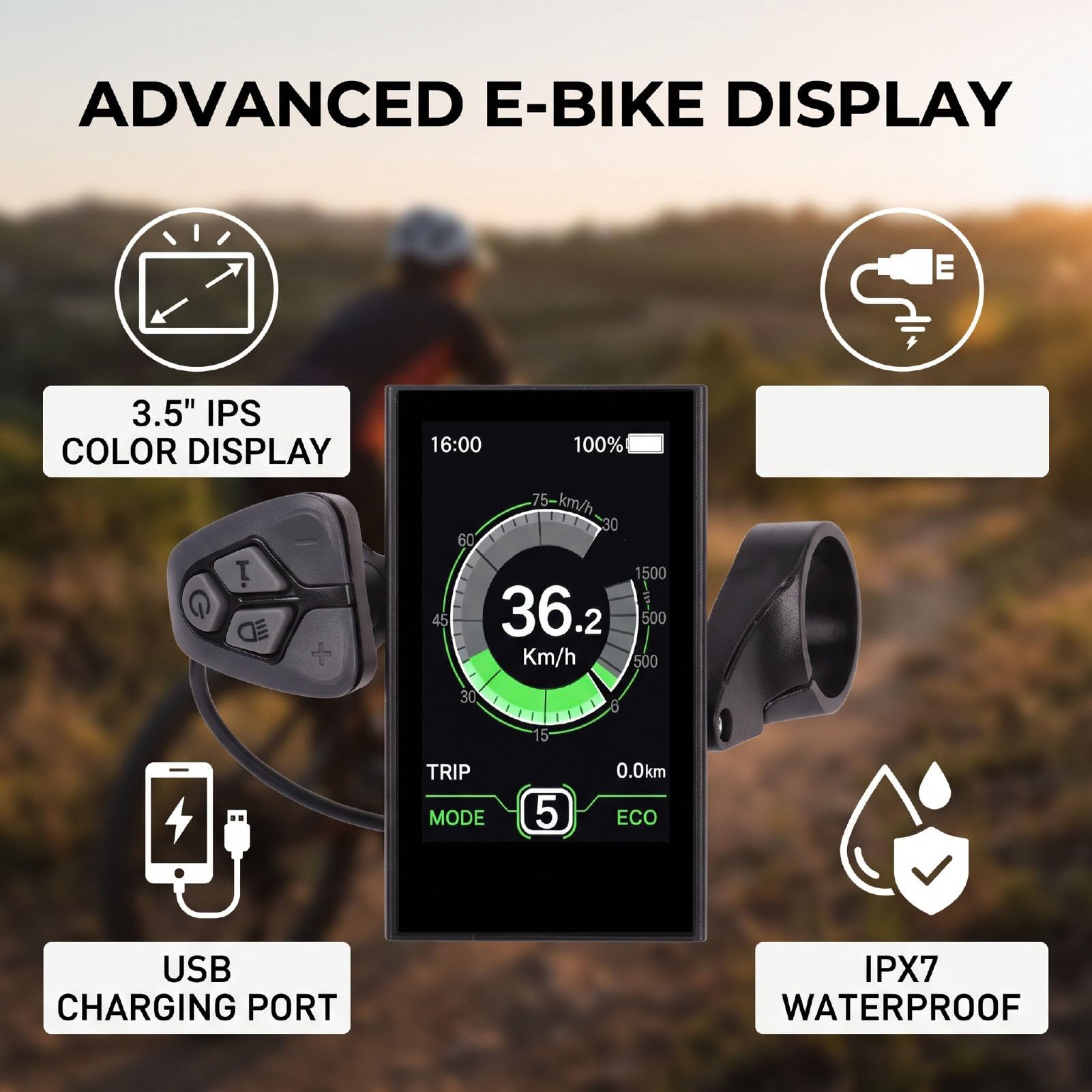 Cryfokt Pantalla LCD para Bicicleta Eléctrica, Monitor de Visualización