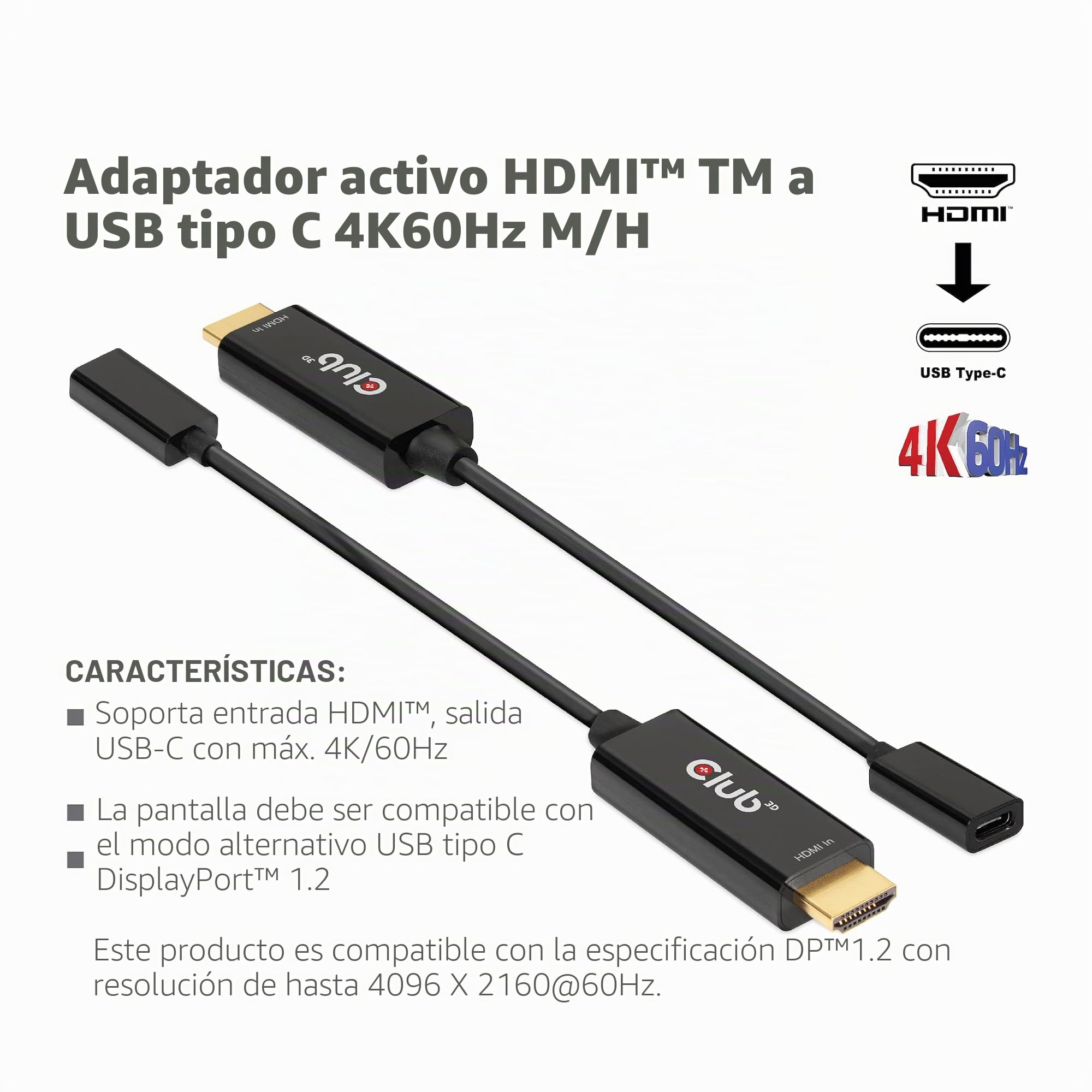 Adaptador activo CLUB3D HDMI a USB tipo C 4K60Hz St/B