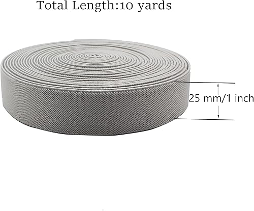 Miniatura 2 de Dortrue Banda elástica de costura gris de 1 pulgada y 10 yardas, carrete elástico de alta elasticidad para coser pantalones de cintura, correas,