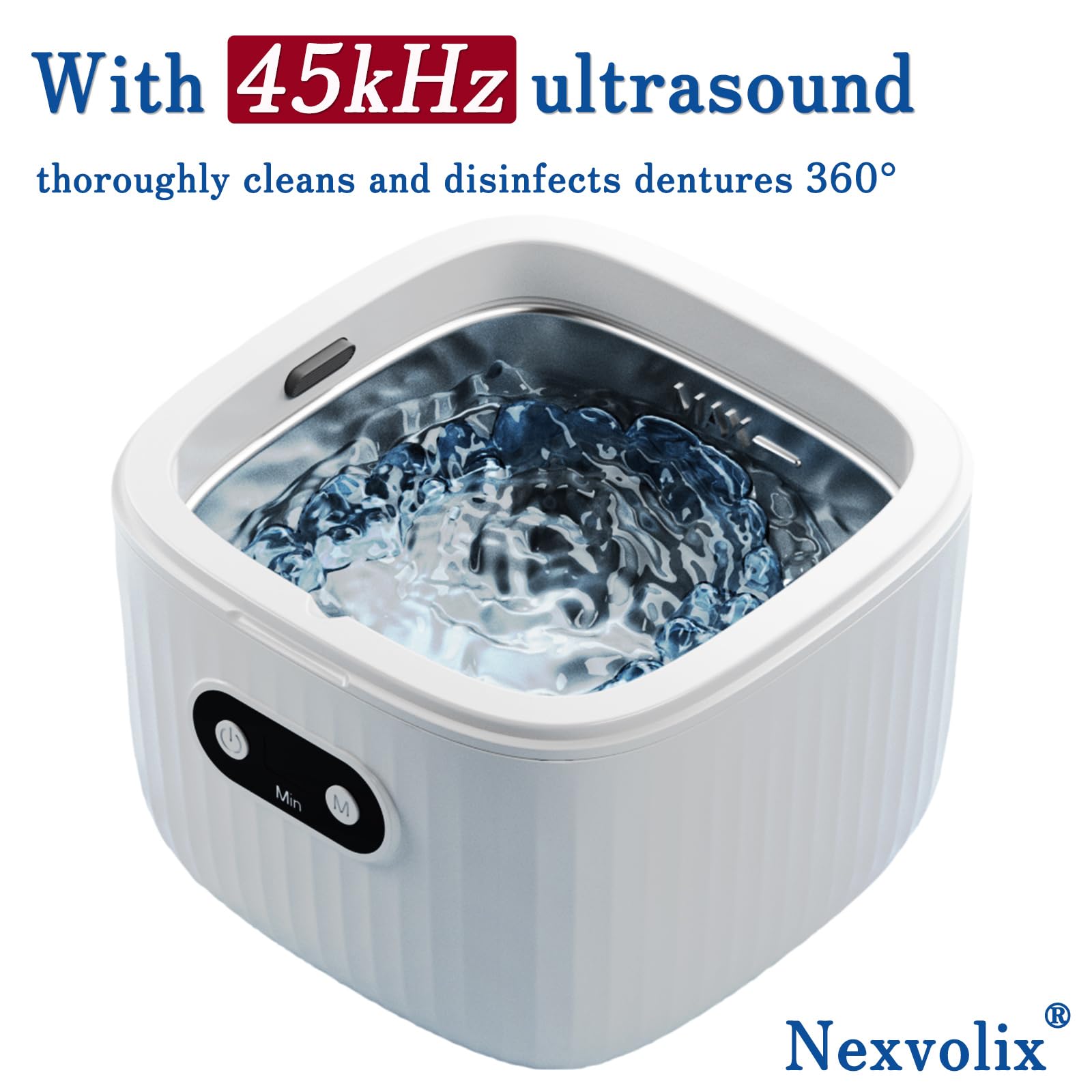 Pulitore a ultrasuoni per protesi da 45 kHz, 250 ml, per allineatore, guardia notturna, bretelle, spazzolino da denti, gioielli, anelli, collane (bianco)