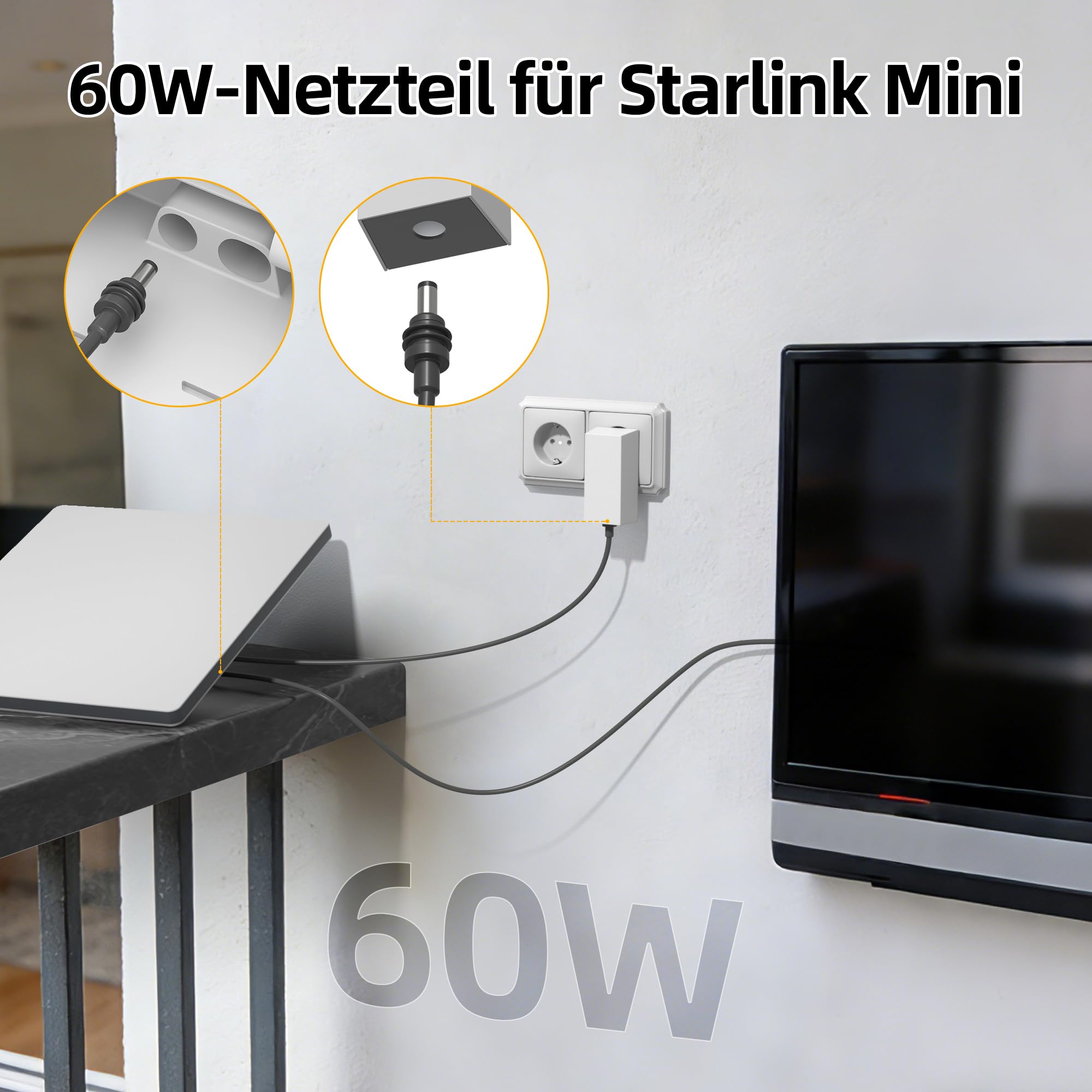 Joinfworld Starlink Mini ładowarka 60 W, zasilacz zastępczy AC adapter 30 V 2 A wyjście (korzystanie z oryginalnym kablem, bez kabla w zestawie) ładowarka sieciowa, do mini anteny Starlink, w podróży