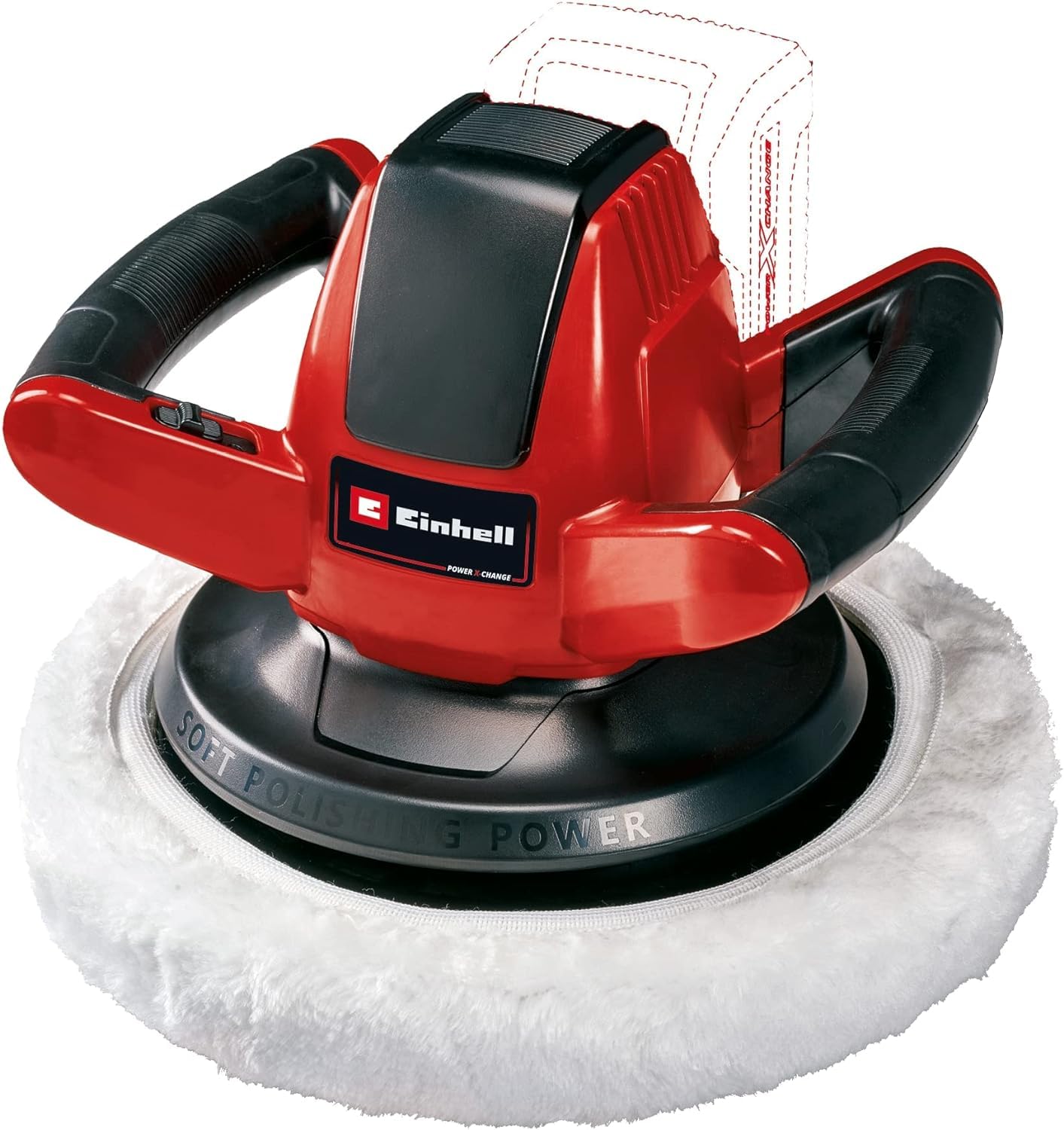 Einhell CE-CB 18/254 Li Solo 2500 RPM, Lucidatrice per Auto, Rosso/Nero, 254 mm + Power-X-Change Starter Kit, Caricabatteria e Batteria da 4000 mAh Li-Ion, Nero, Rosso