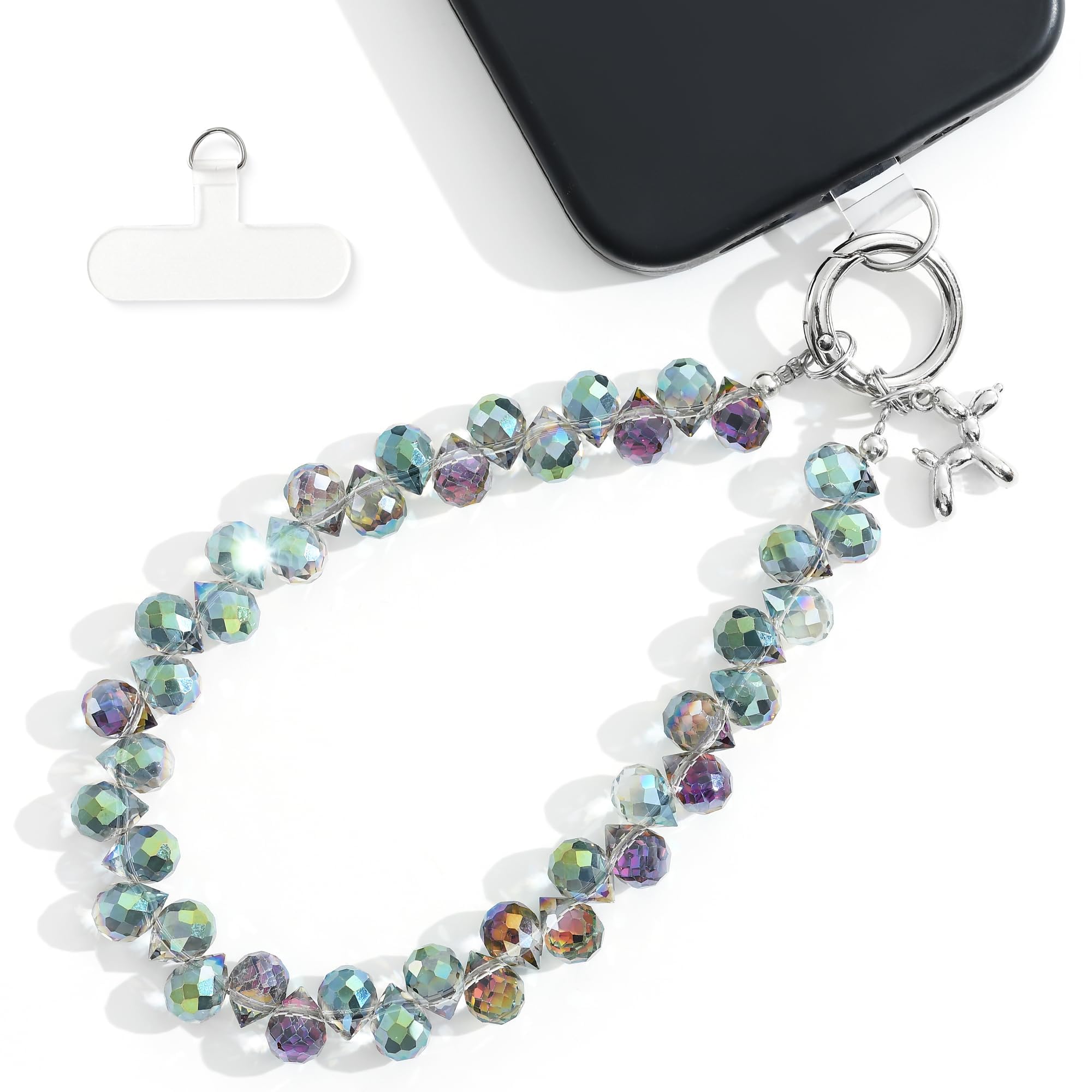 richginker Crystal Beaded Phone Wrist Strap - Sparkling Phone Charm Lanyard with Tether Tab, Hands-Free Wristlet Bracelet Strap for Women, A-Dark Purple — view 3