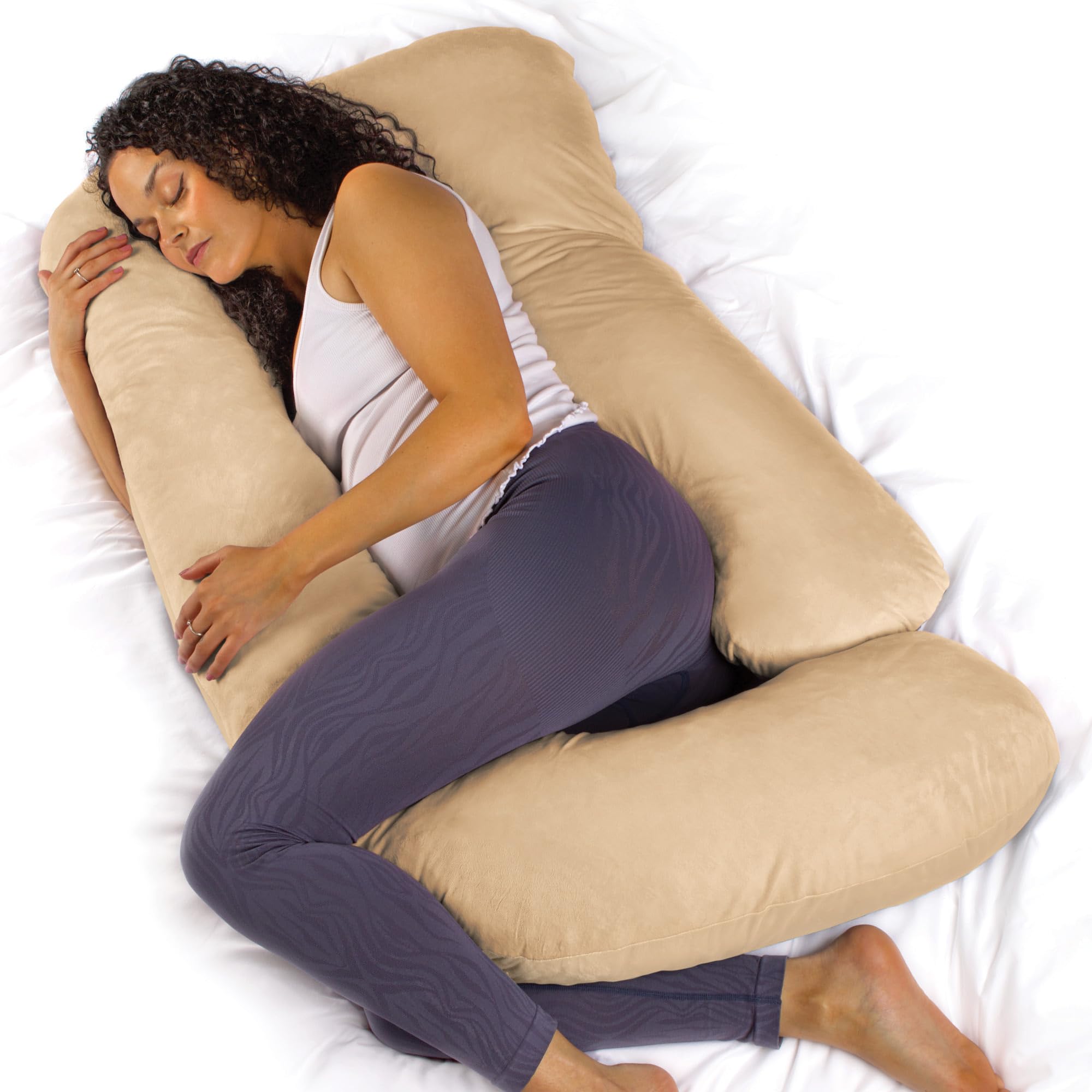 Aamira J Shaped Pregnancy Pillow, Memory Foam, Velvet Cover, Cream