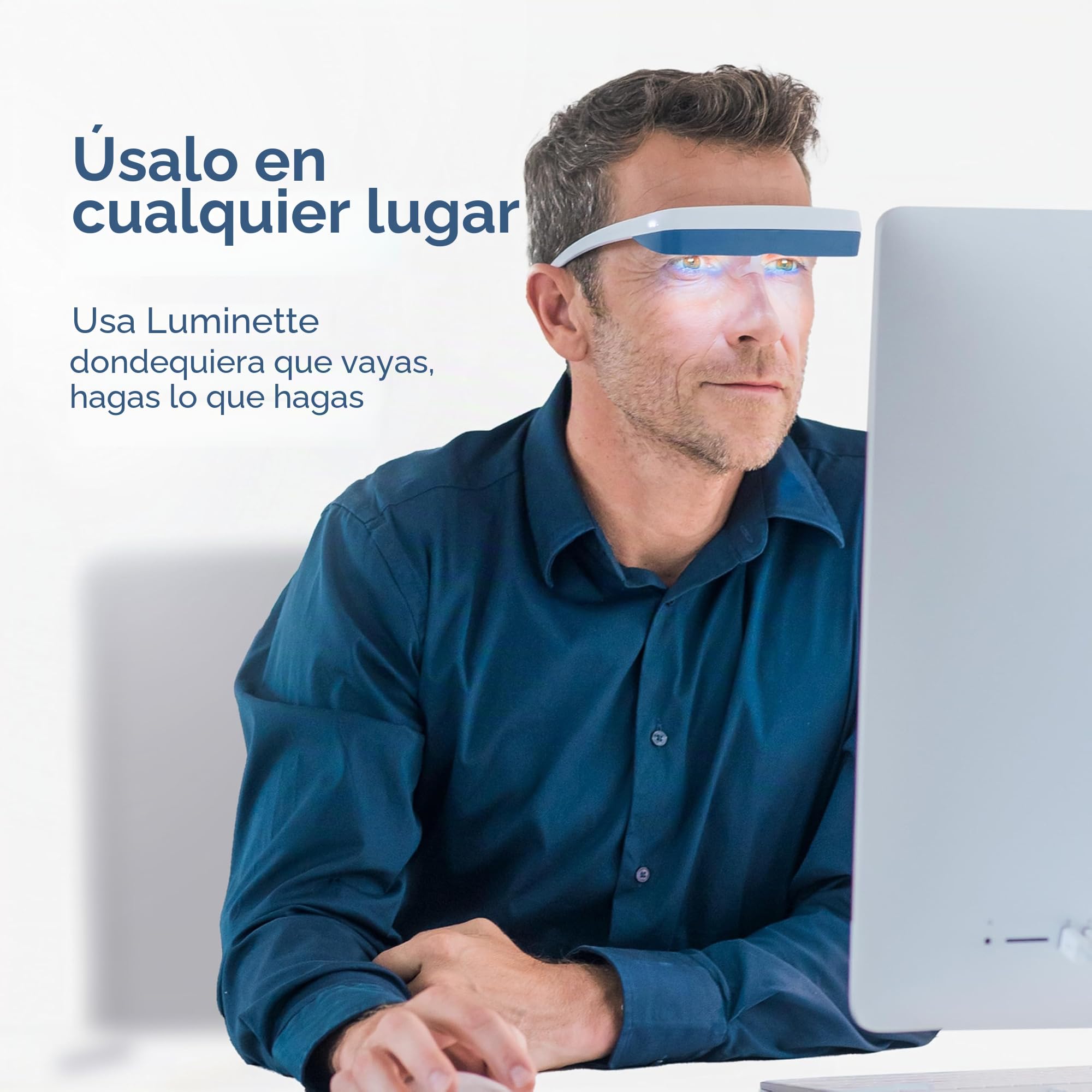luminette Gafas de Terapia de Luz 3 - Lampara Luminoterapia Portátil para Usar - Luz Blanca Azulada - Alivio Natural para el Sueño, Estado de Ánimo Estacional y Jet Lag - Lámpara Solar (azul)