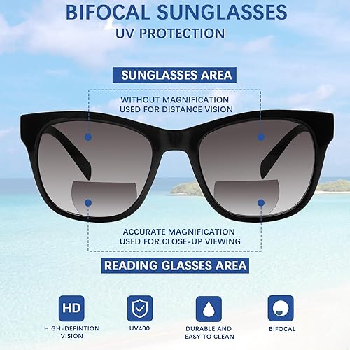 Miniatura 4 de STASTEND Paquete de 4 lentes de sol bifocales de lectura para mujeres y hombres, lentes de lectura solar UV400