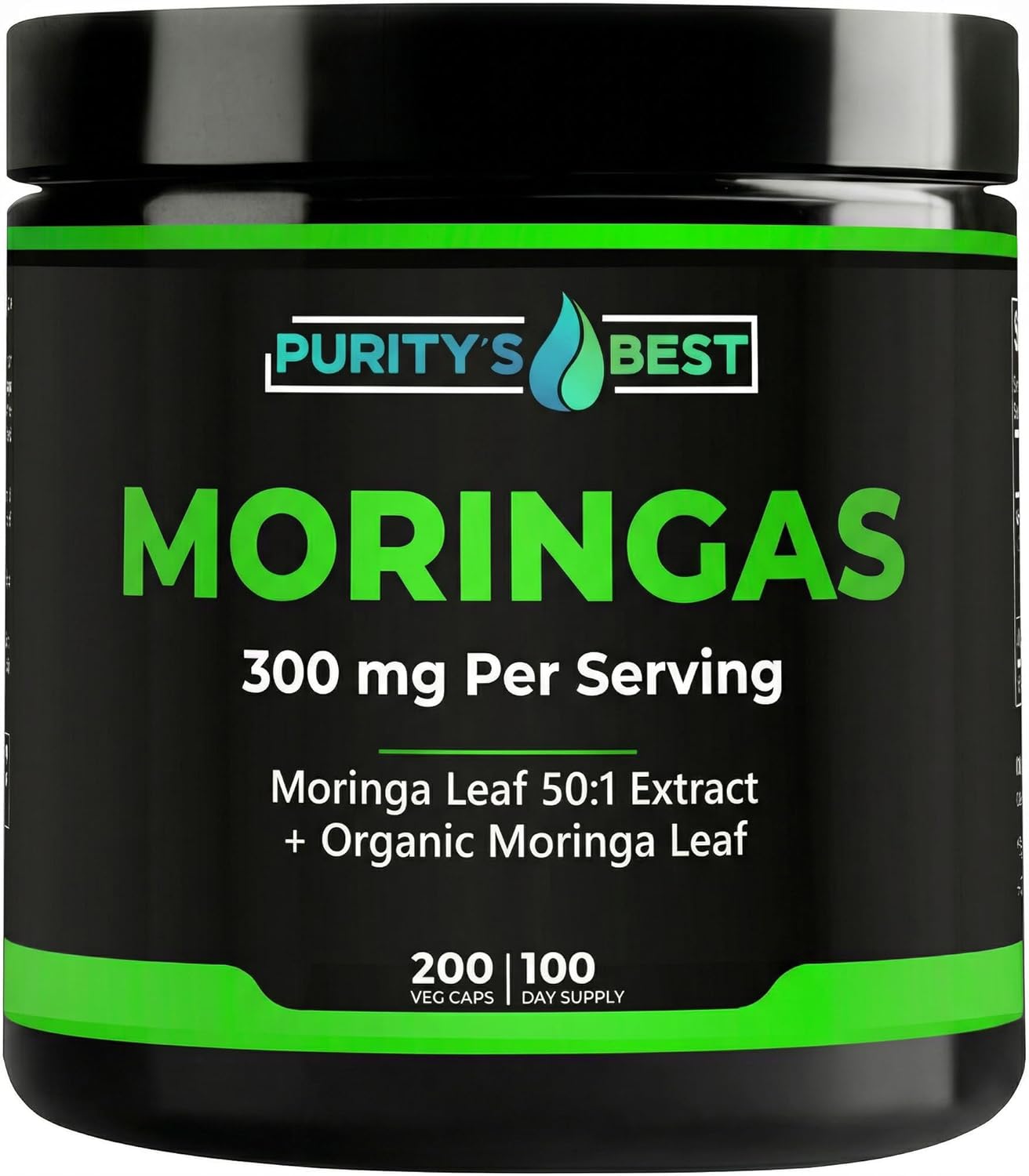 Purity's Best MORINGAS 50:1 Extract, Concentrated 300 mg Formula with Organic Moringa Leaf, Supports Healthy Energy, Immune Function, 200 Veggie Capsules, 100 Servings