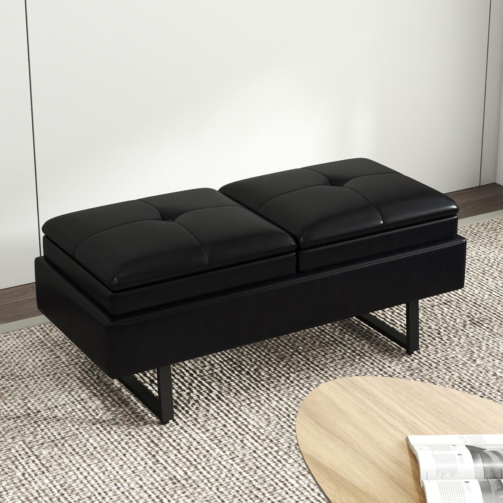 Kinpaw Waiting Room Chiars Reception Bench - 2-Seat Office Guest Chair, Modern Entryway Bench with Thickened Cushion, Heavy Duty, Faux Leather