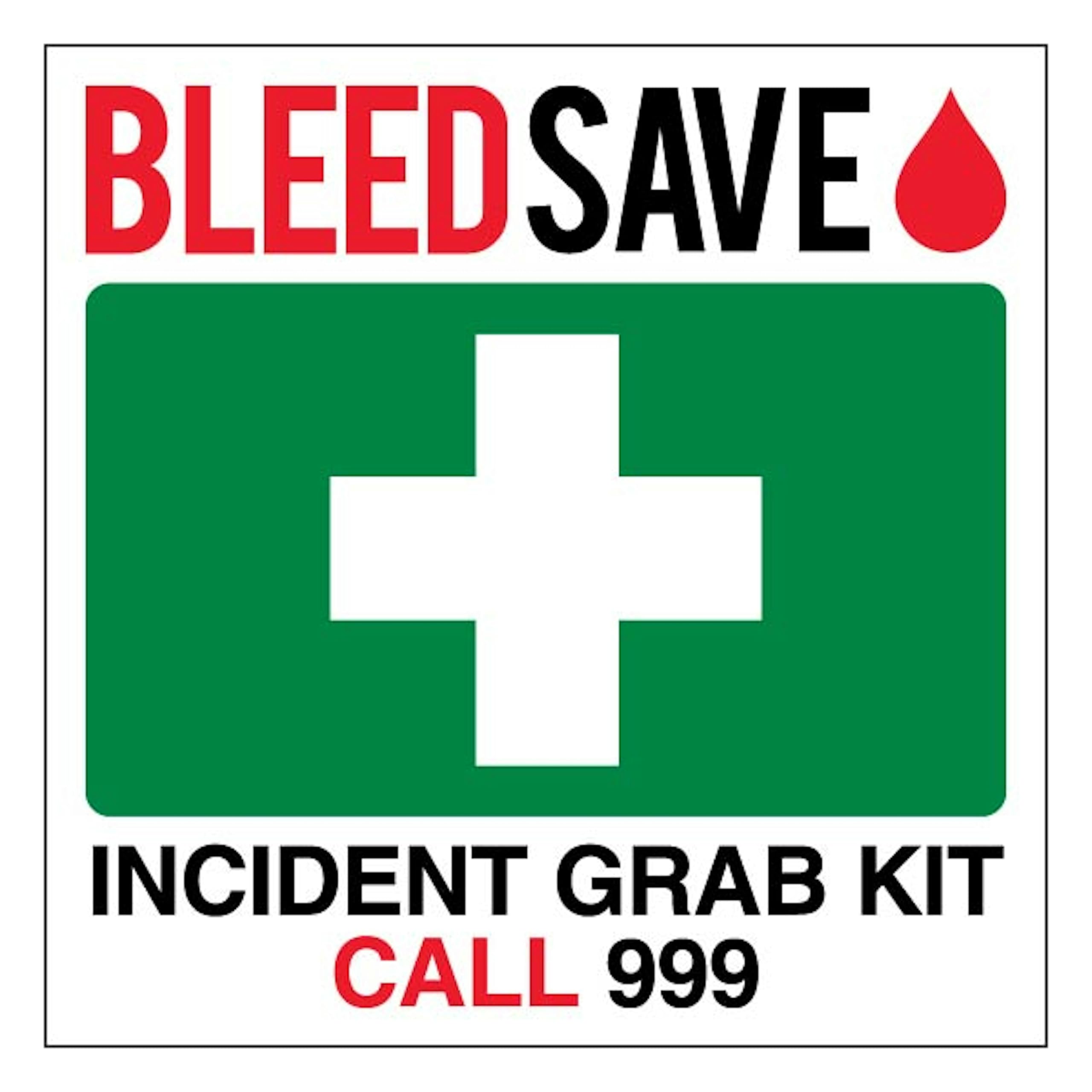 V Safety Incident Grab Kit - Call 999 - Square 100 x 100 mm - 2mm Super-Tough Rigid Plastic